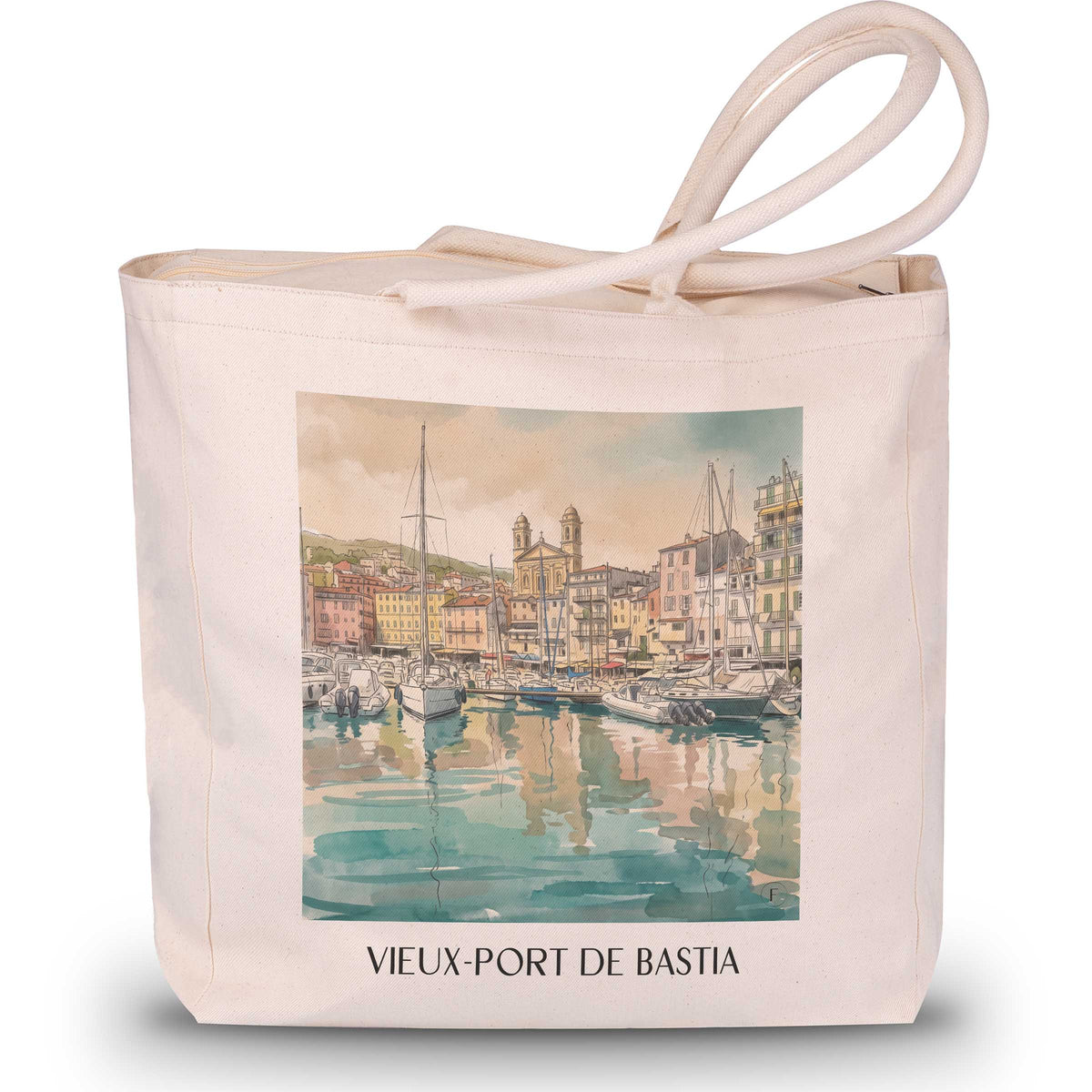 vieux-port-bastia-frankreich-einkaufstasche-aquarell