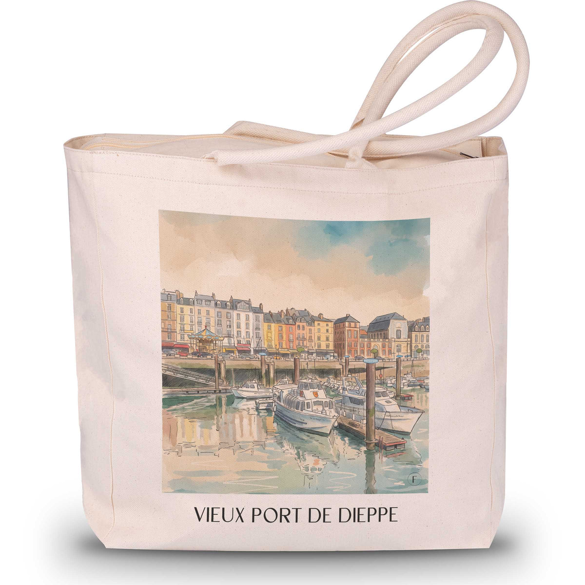 vieux-port-dieppe-frankreich-einkaufstasche-aquarell