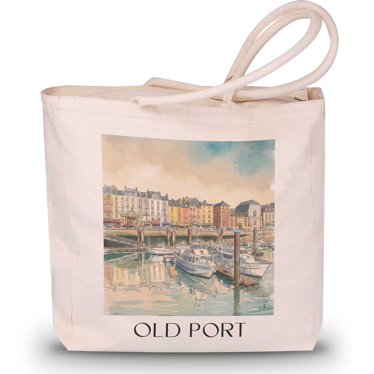 Vieux Port Shopping Tasche - Dieppe - Frankreich Tote Bag - Einkaufstasche im Aquarell Stil