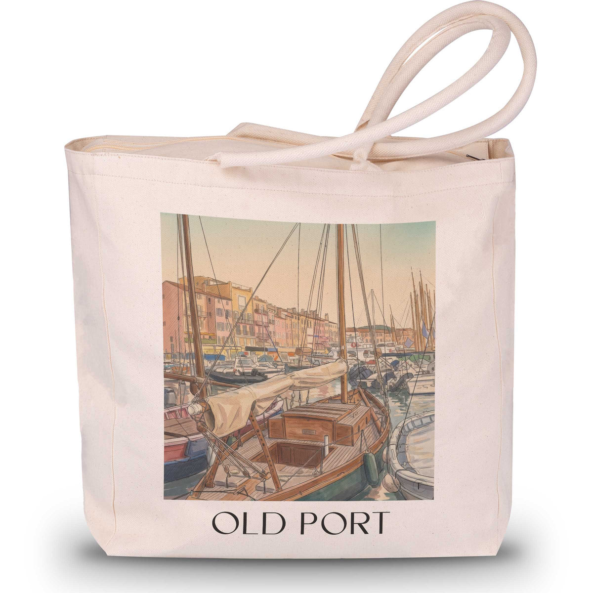 Vieux Port Shopping Tasche - Saint-Tropez - Frankreich Tote Bag - Einkaufstasche im Aquarell Stil - favplace
