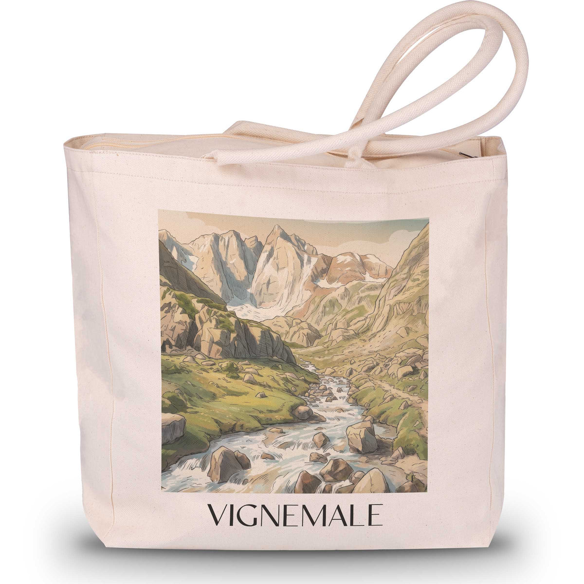 vignemale-pyrénées-frankreich-einkaufstasche-aquarell