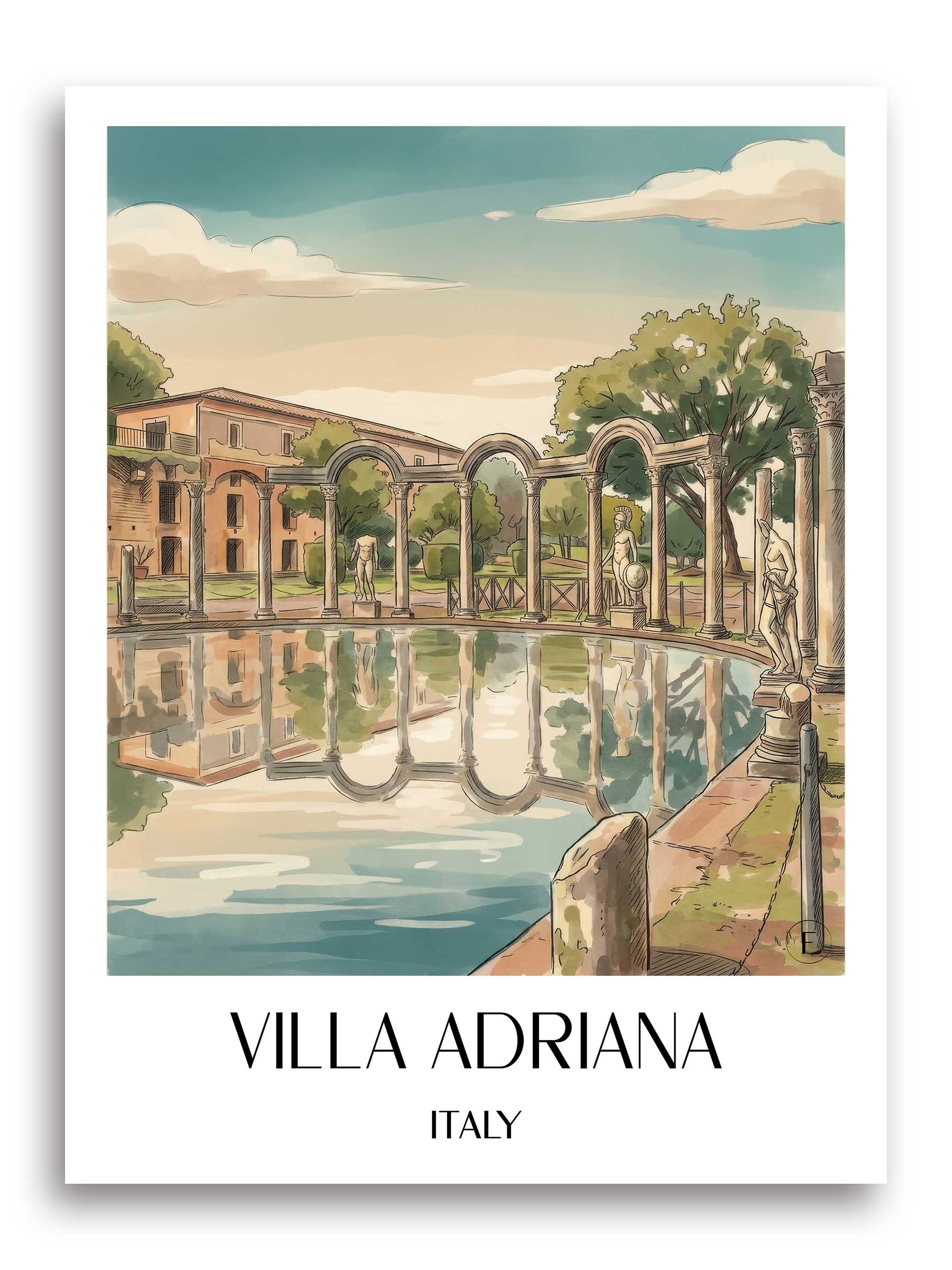 Villa Adriana Poster - Tivoli - Italien Kunstdruck - Aquarell von A4 bis A1 - favplace