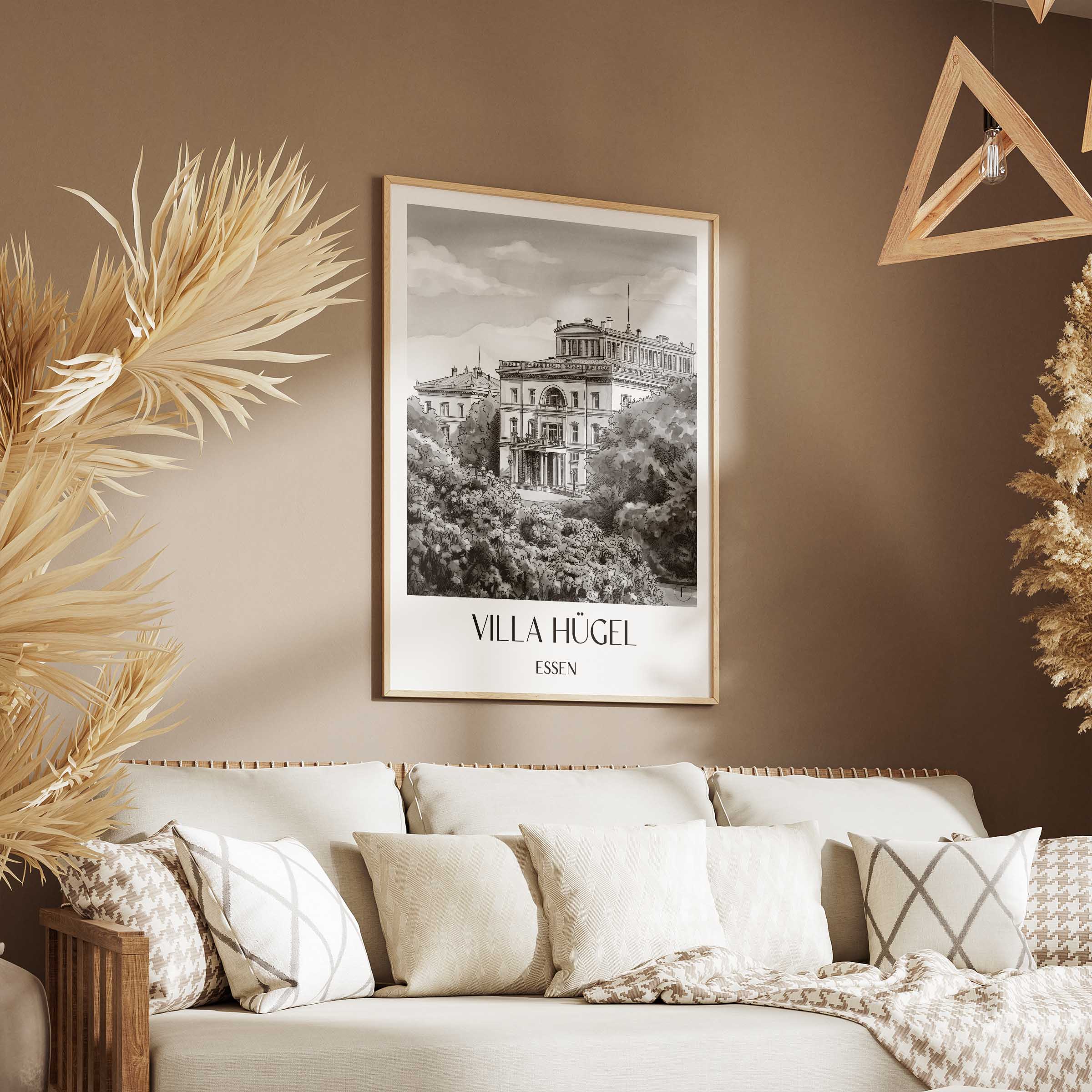 villa-hügel-essen-deutschland-poster-aquarell-schwarz-weiss