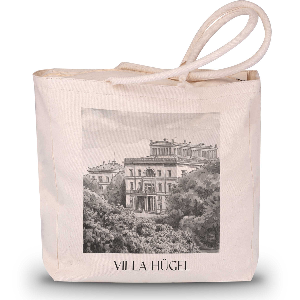 Villa Hügel Shopping Tasche - Essen - Deutschland Tote Bag - Einkaufstasche im Aquarell Schwarz-Weiß Stil - favplace