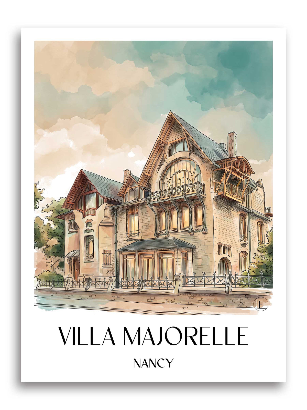 Villa Majorelle Poster - Nancy - Frankreich Kunstdruck - Aquarell von A4 bis A1