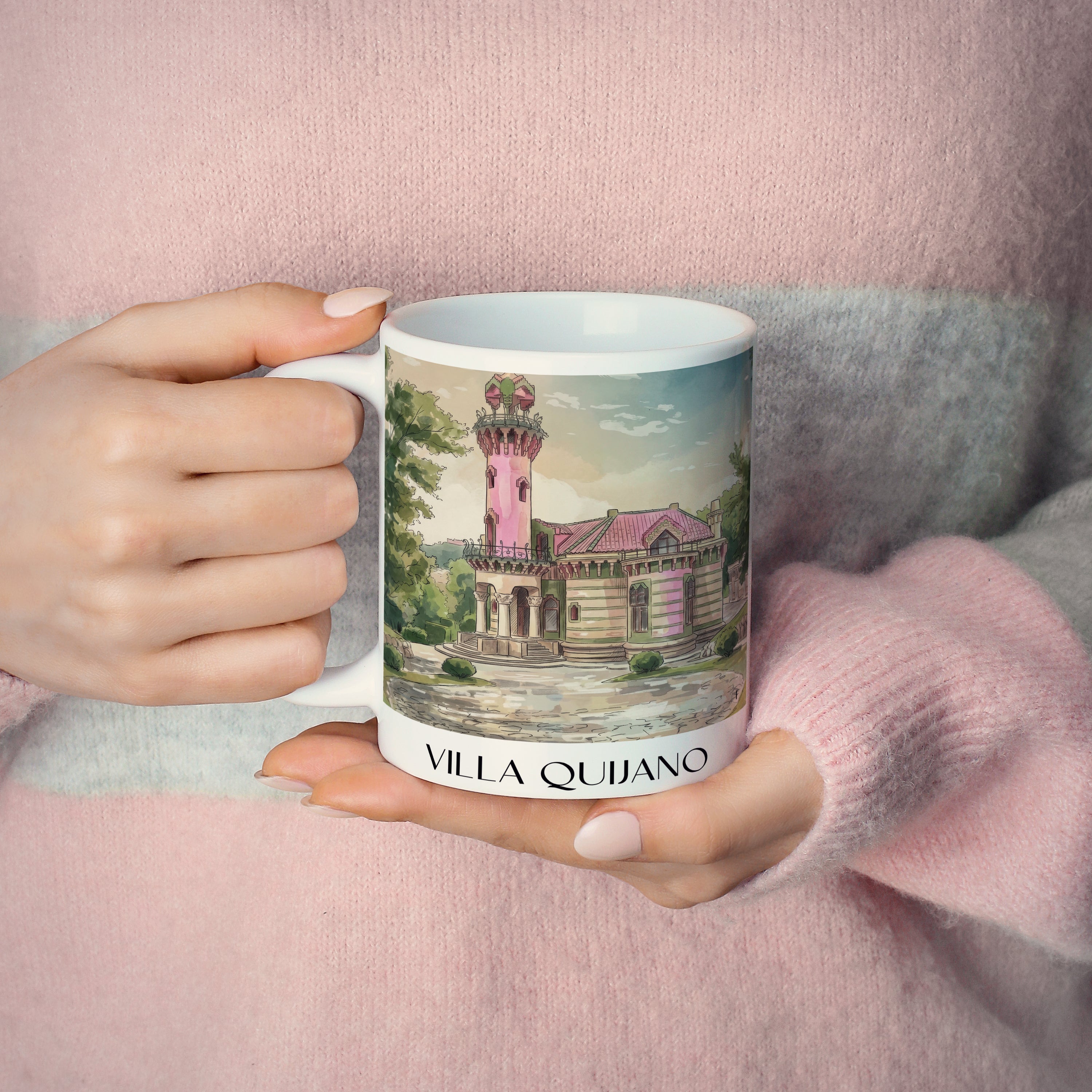 villa-quijano-comillas-spanien-kaffeebecher-aquarell-pink-rosa