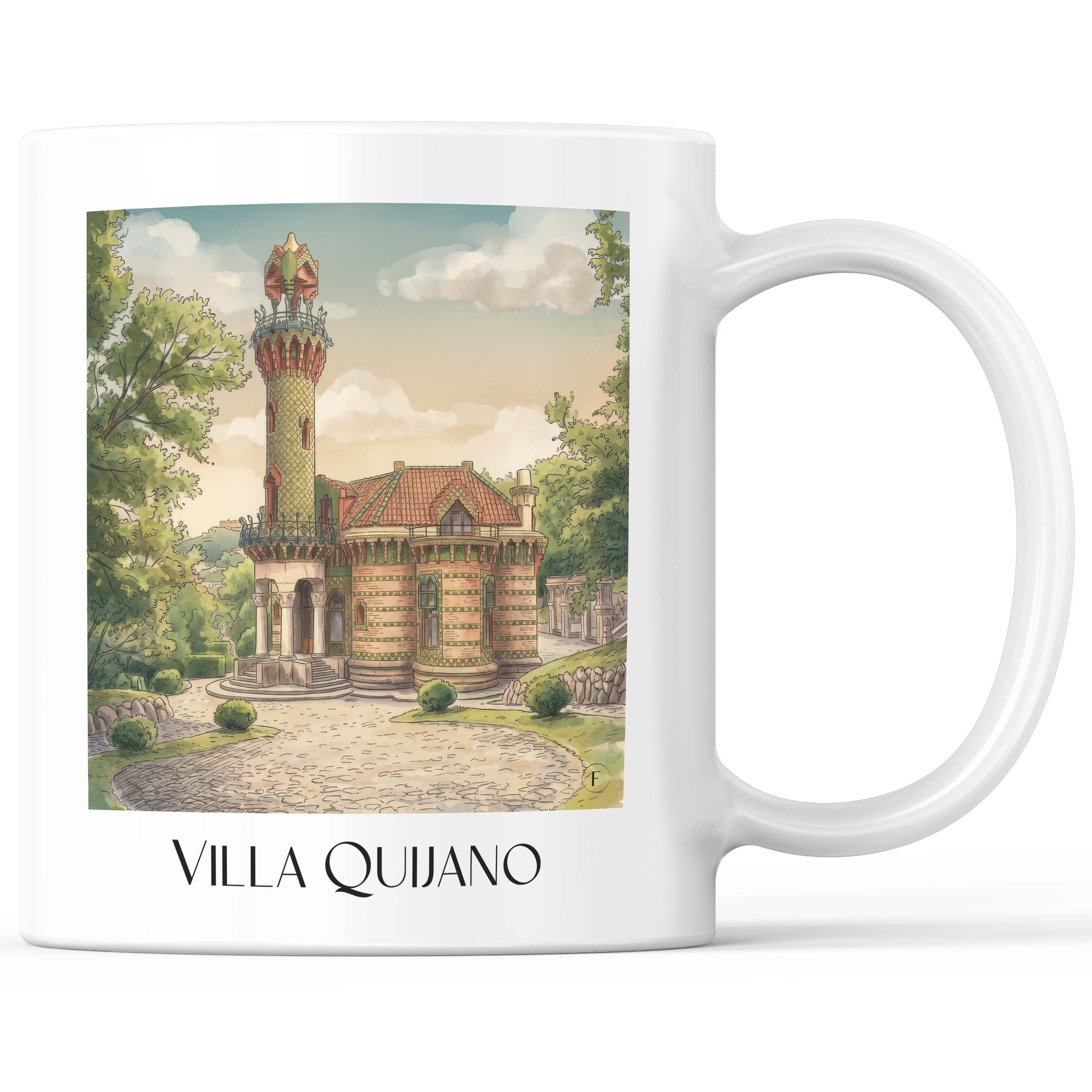 Villa Quijano Kaffeebecher - Comillas - Spanien Becher - Kaffeetasse im Aquarell Stil - favplace