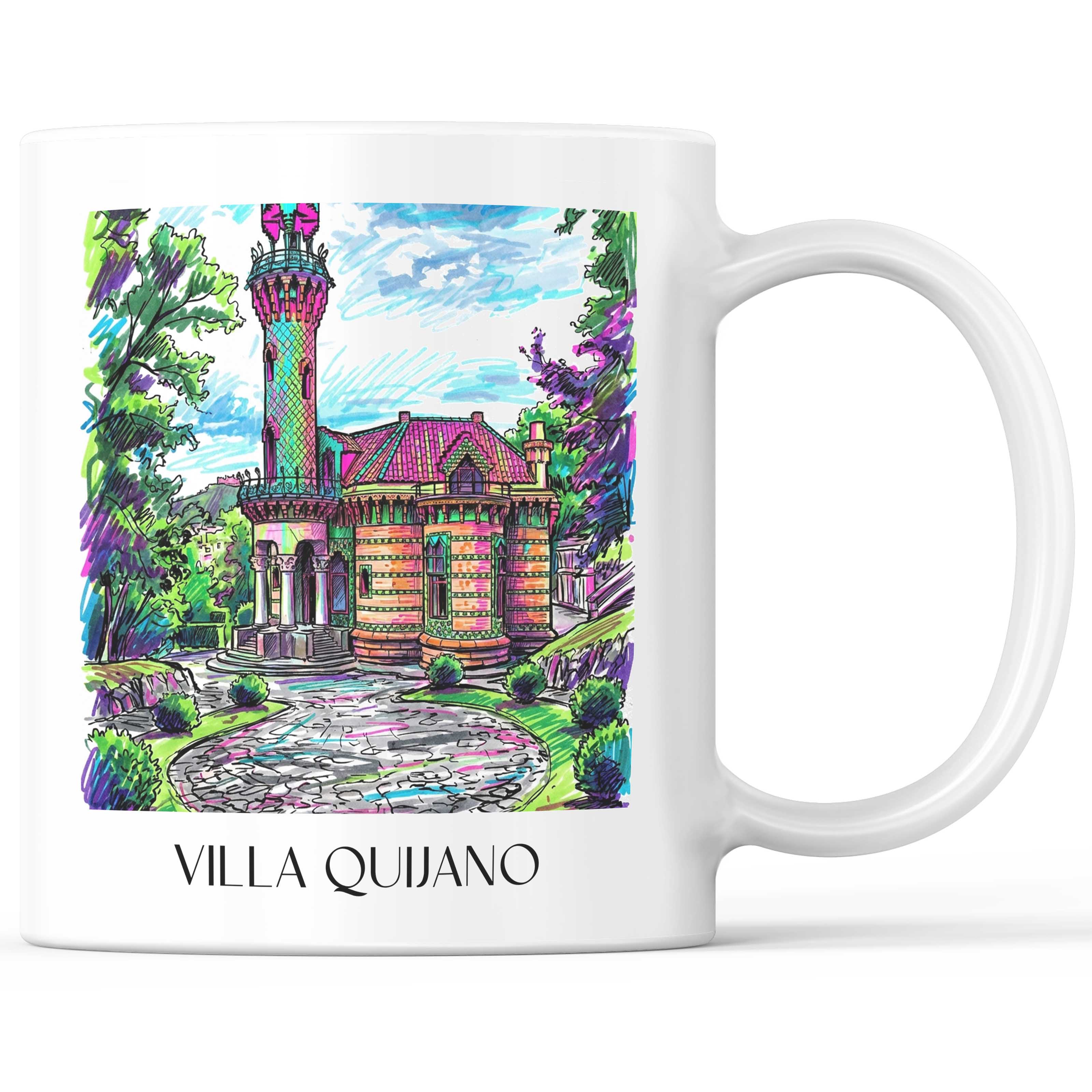 Villa Quijano Kaffeebecher - Comillas - Spanien Becher - Kaffeetasse im Tag Graffiti Stil - favplace