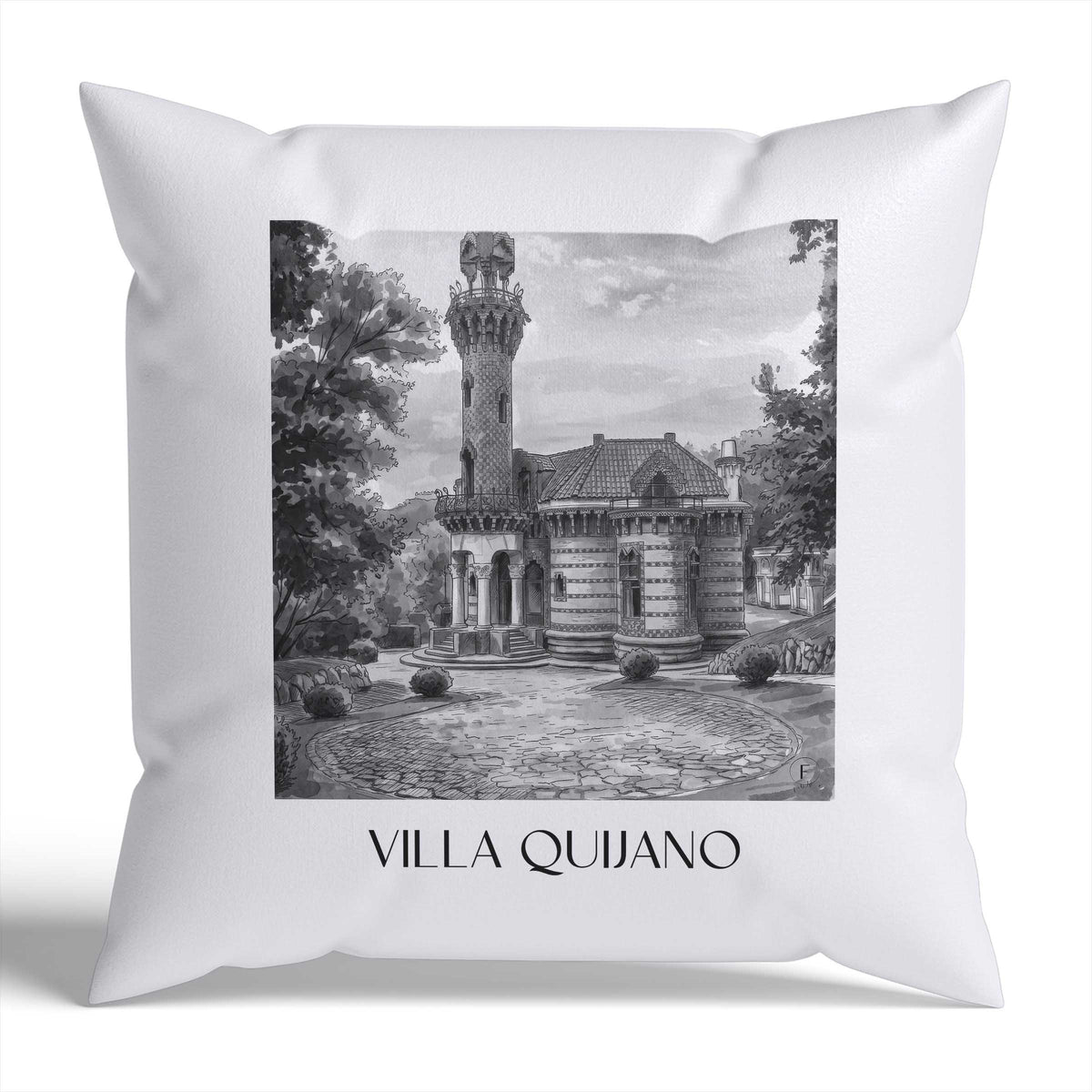villa-quijano-comillas-spanien-kissenbezug-aquarell-schwarz-weiss
