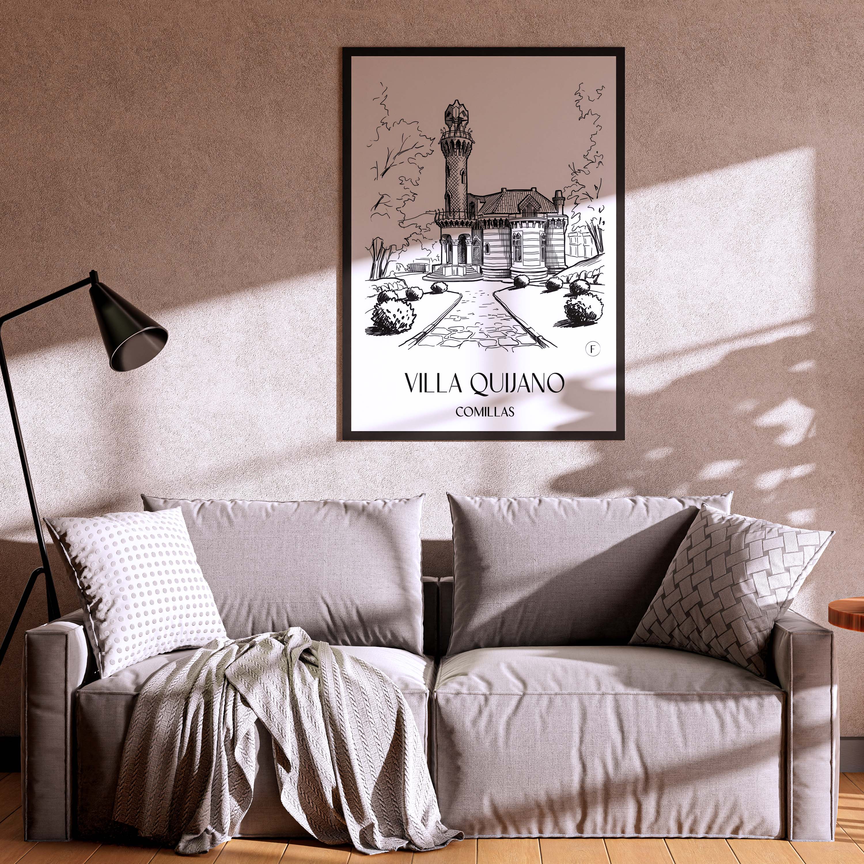 villa-quijano-comillas-spanien-poster-skizze