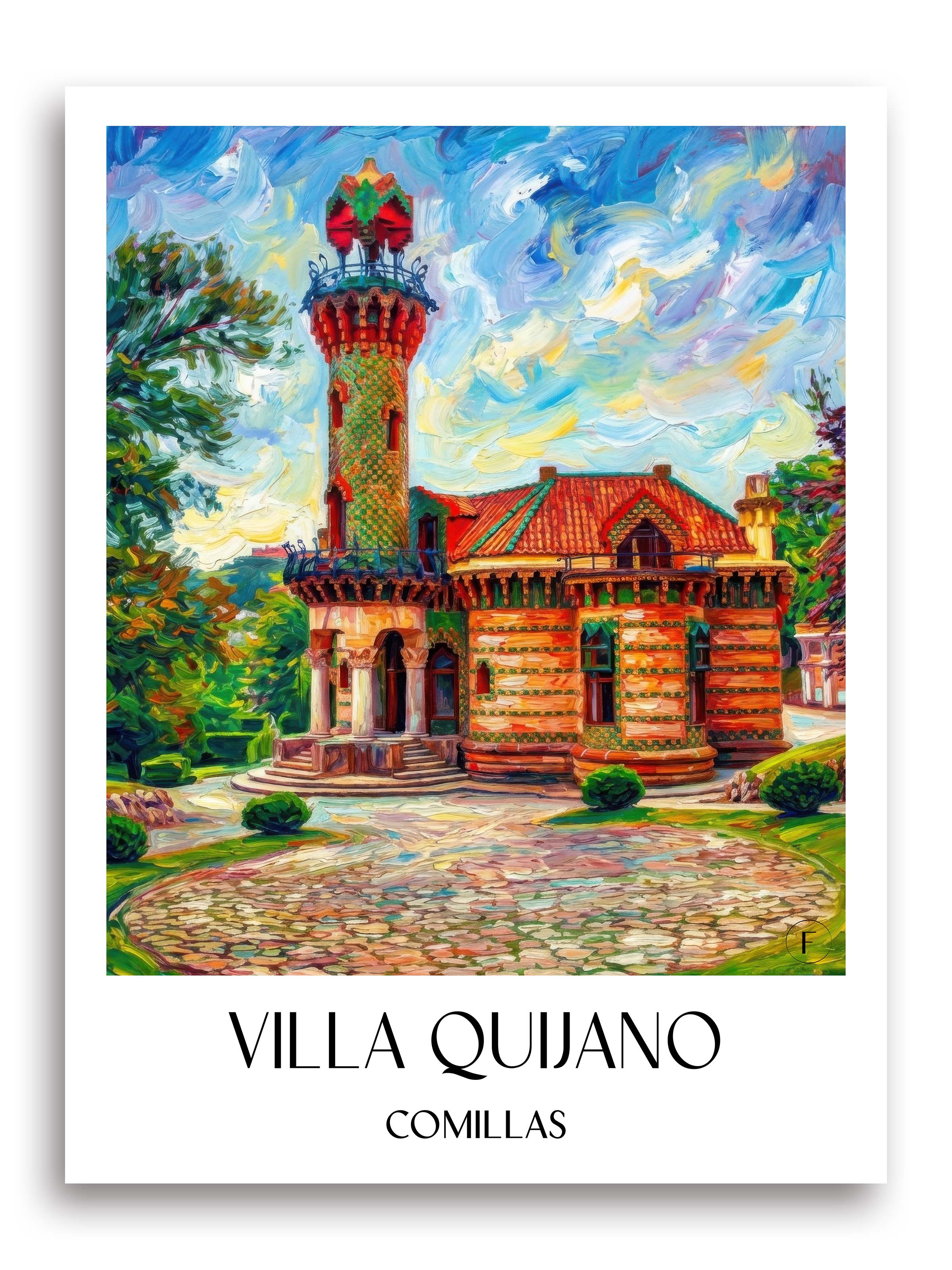 Villa Quijano Poster - Comillas - Spanien Kunstdruck - Ölgemälde von A4 bis A1 - favplace