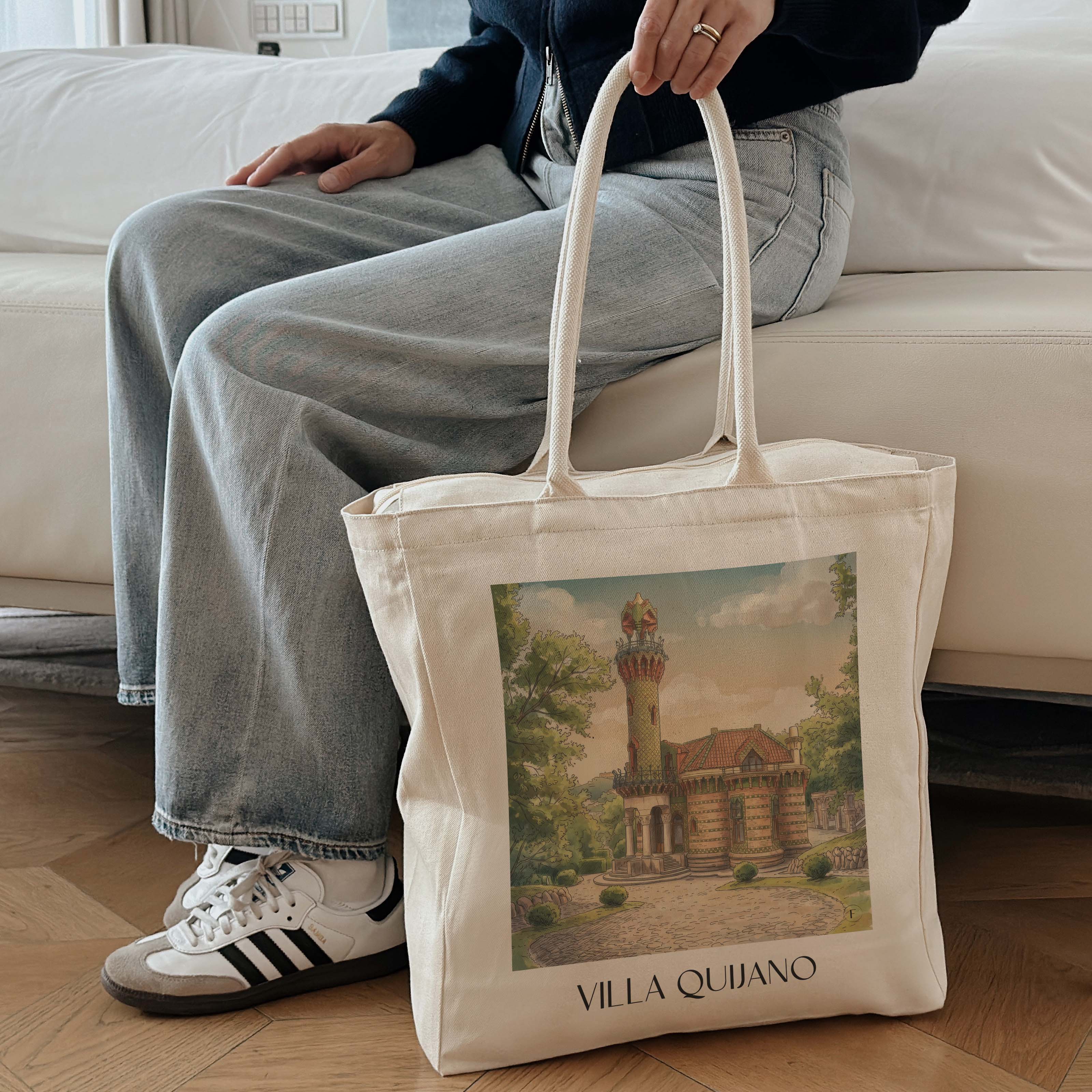 villa-quijano-comillas-spanien-einkaufstasche-aquarell