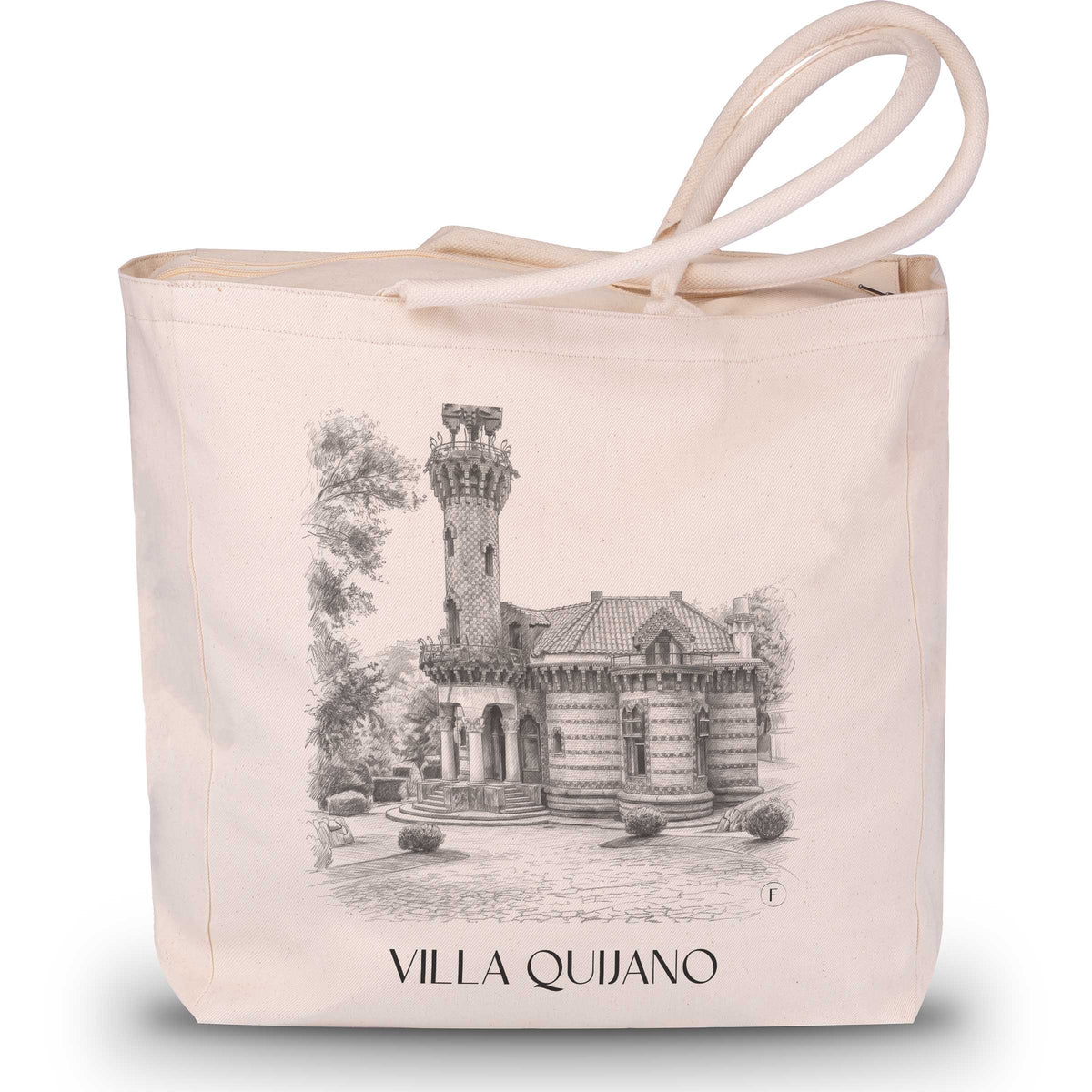 Villa Quijano Shopping Tasche - Comillas - Spanien Tote Bag - Einkaufstasche im Zeichnung Stil - favplace