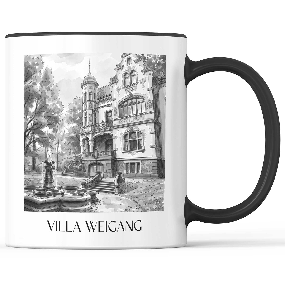 Villa Weigang Kaffeebecher - Dresden - Deutschland Becher - Kaffeetasse im Aquarell Schwarz-Weiß Stil - favplace