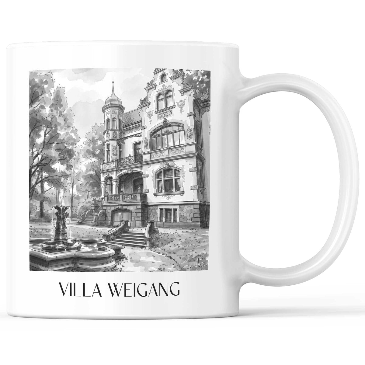 Villa Weigang Kaffeebecher - Dresden - Deutschland Becher - Kaffeetasse im Aquarell Schwarz-Weiß Stil - favplace