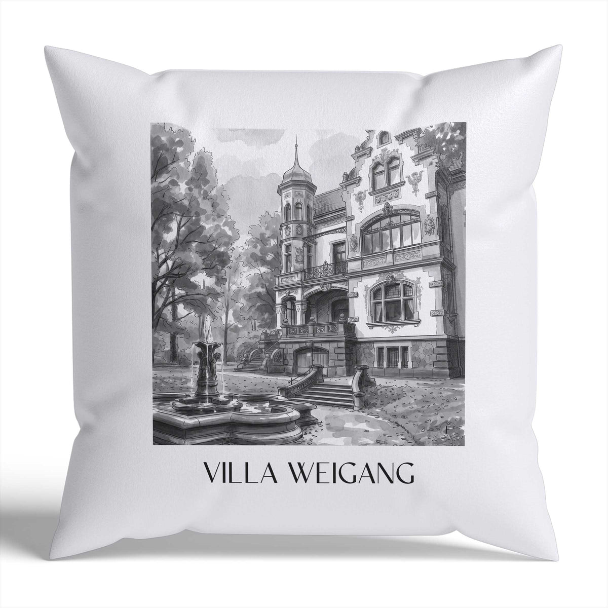 Villa Weigang Kissenhülle - Zierkissen Bezug - Dresden - Deutschland Kissen bzw. Kissenbezug im Aquarell Schwarz-Weiß Stil - favplace