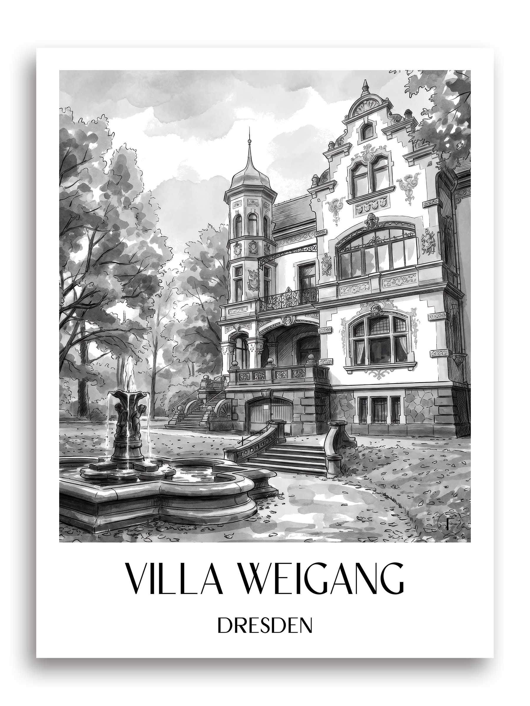 villa-weigang-dresden-deutschland-poster-aquarell-schwarz-weiss