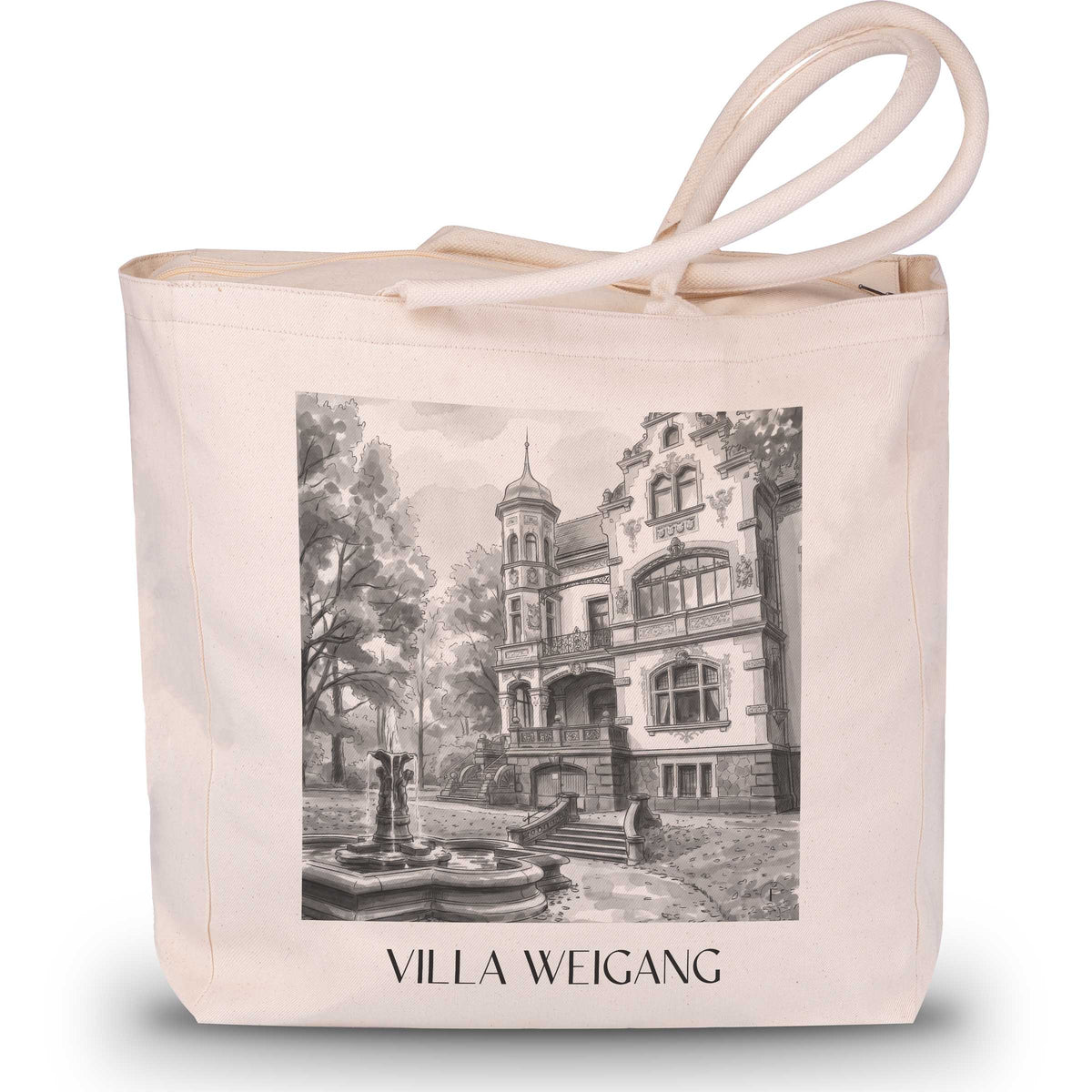 Villa Weigang Shopping Tasche - Dresden - Deutschland Tote Bag - Einkaufstasche im Aquarell Schwarz-Weiß Stil - favplace