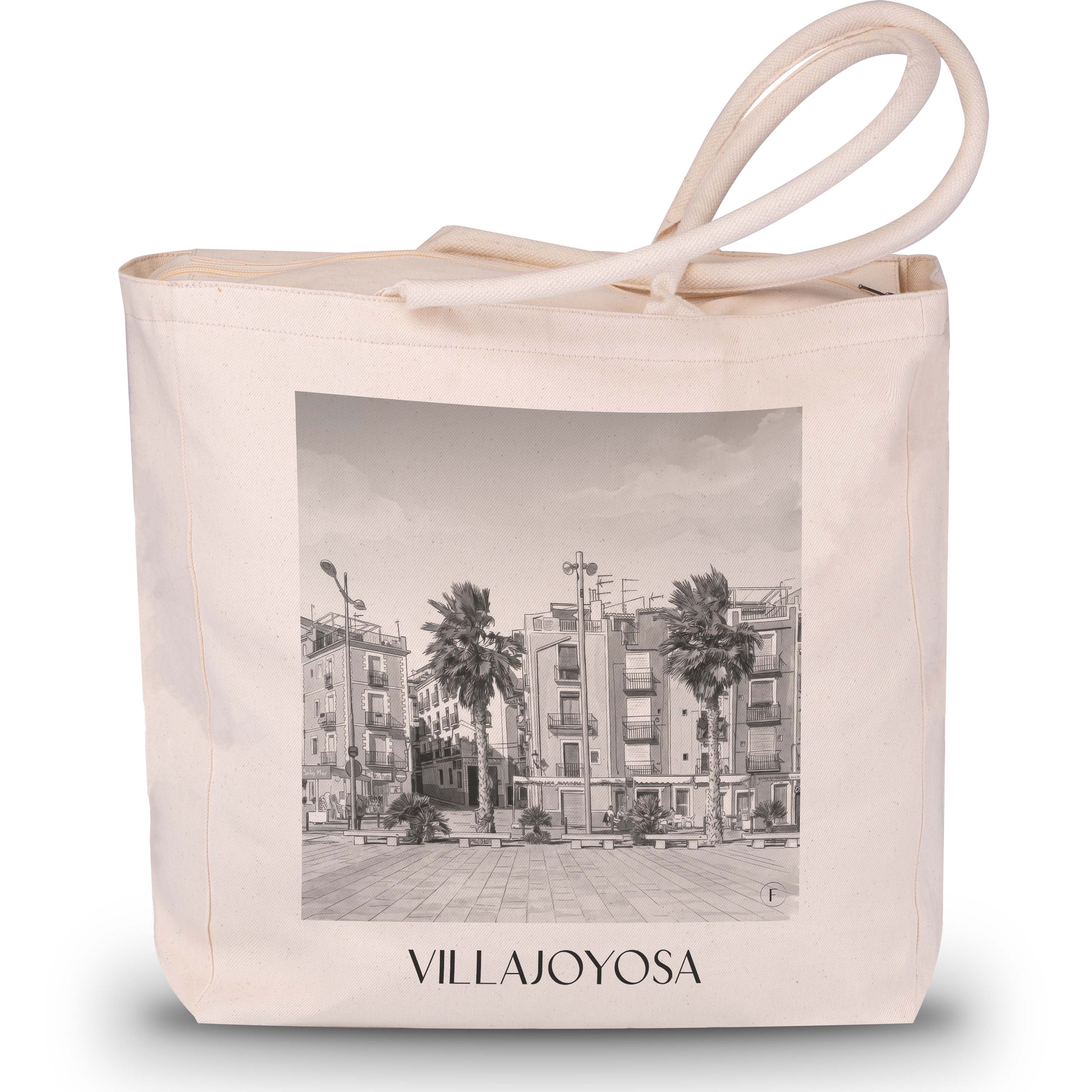 Villajoyosa Shopping Tasche - Spanien - Spanien Tote Bag - Einkaufstasche im Aquarell Schwarz-Weiß Stil - favplace