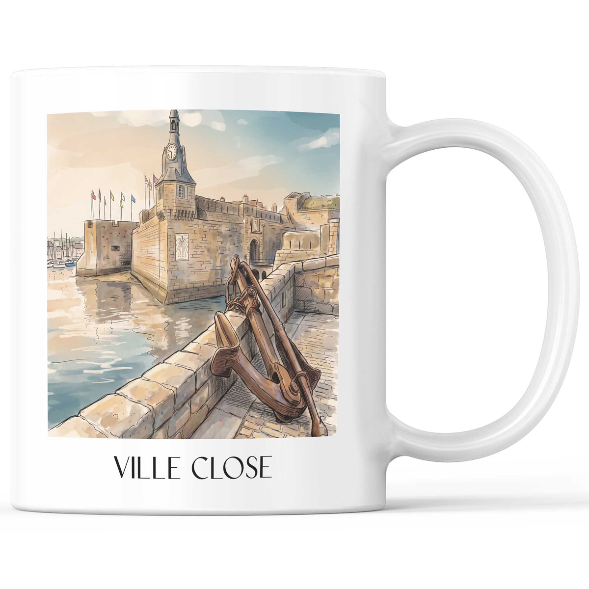 Ville Close Kaffeebecher - Concarneau - Frankreich Becher - Kaffeetasse im Aquarell Stil