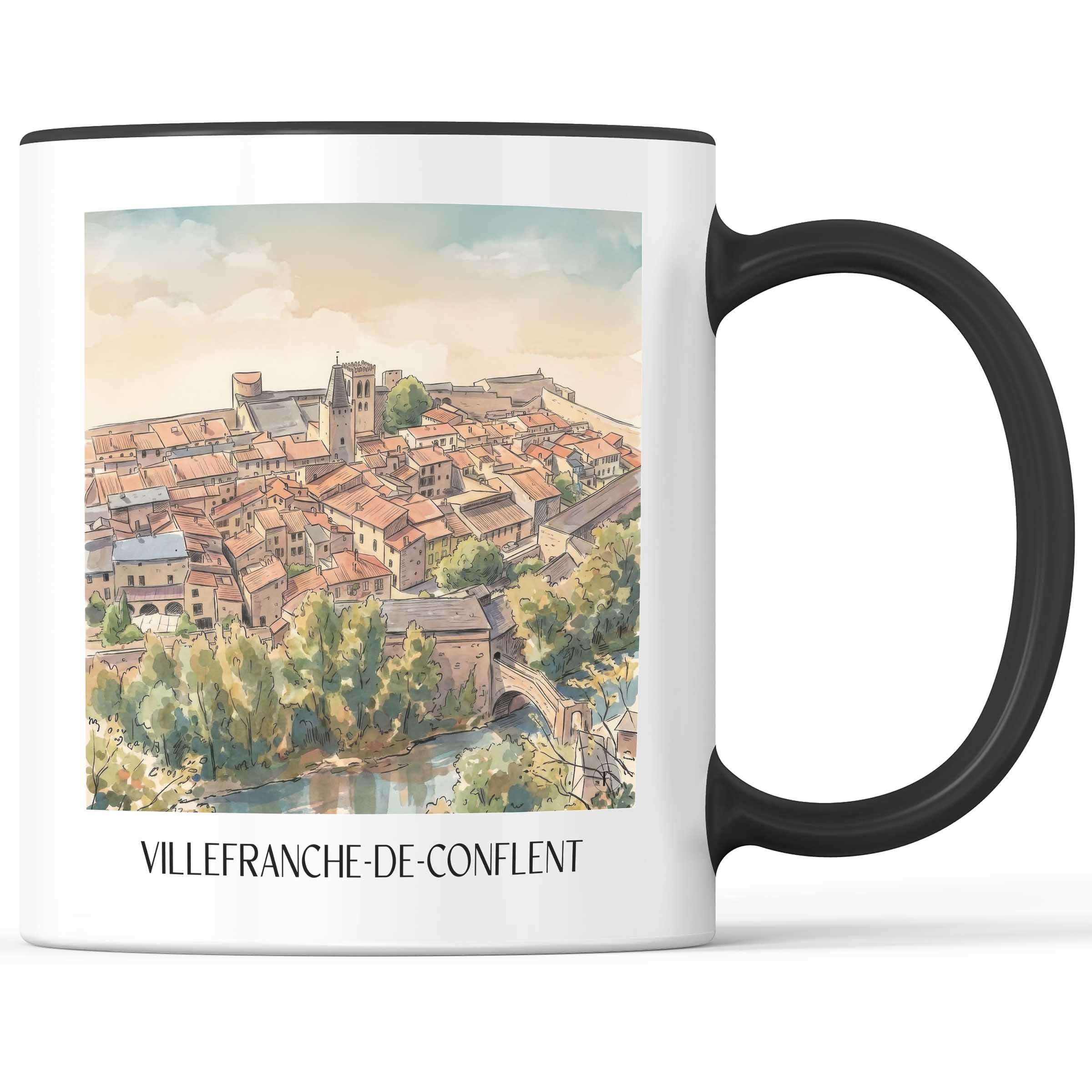 villefranche-de-conflent-okzitanien-frankreich-kaffeebecher-aquarell