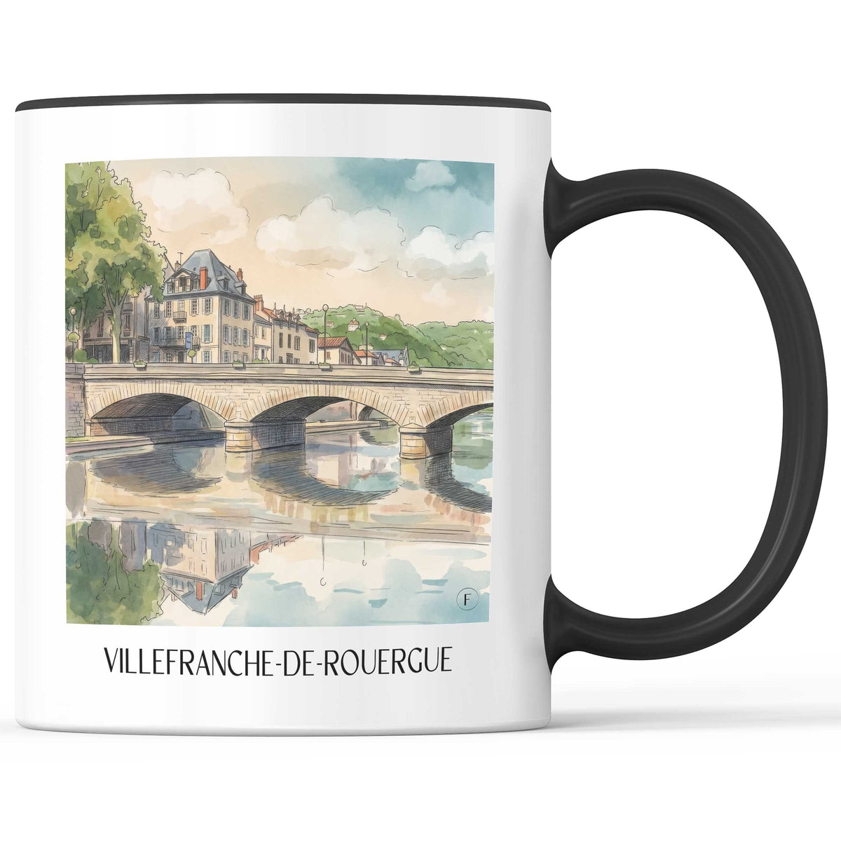 villefranche-de-rouergue-okzitanien-frankreich-kaffeebecher-aquarell