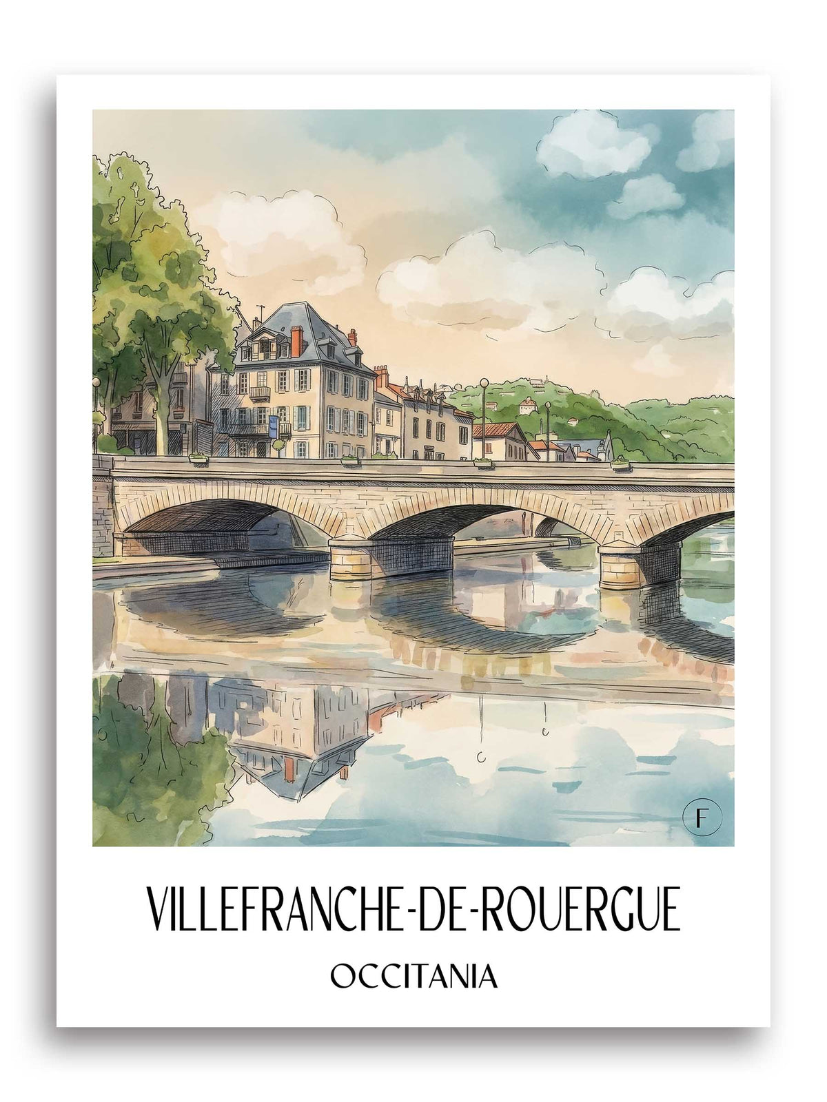 Villefranche-de-Rouergue Poster - Okzitanien - Frankreich Kunstdruck - Aquarell von A4 bis A1 - favplace