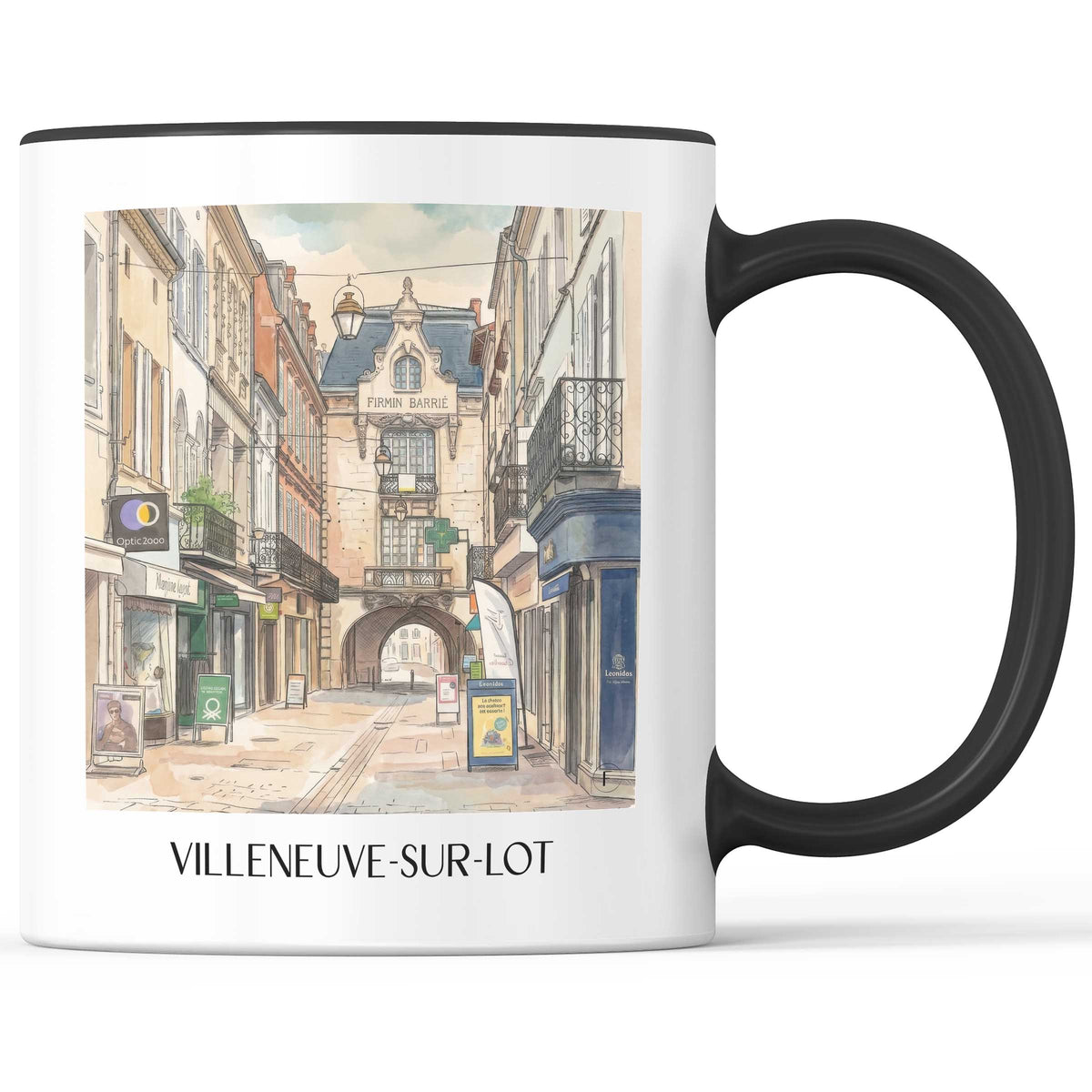 villeneuve-sur-lot-vallée-du-lot-frankreich-kaffeebecher-aquarell