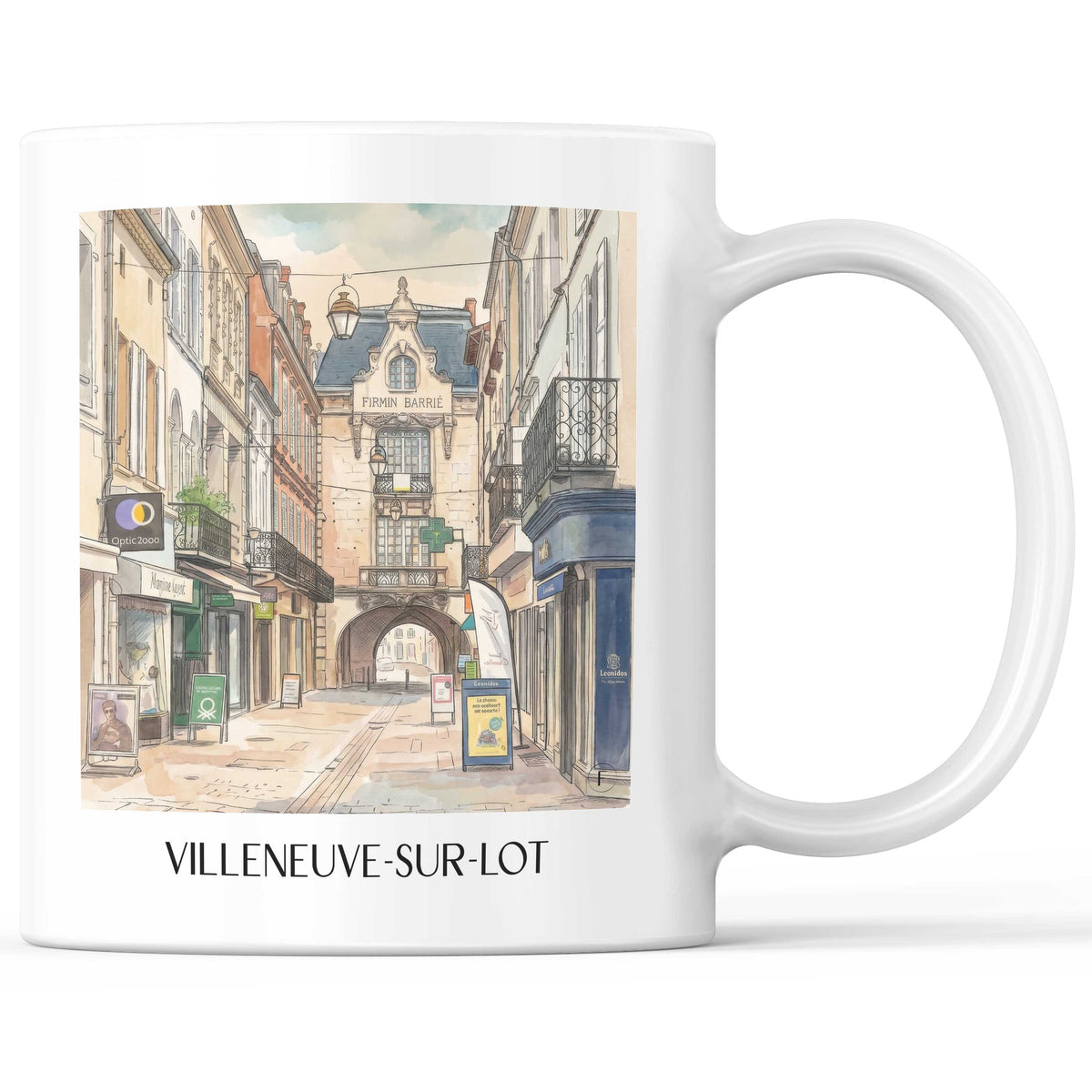 Villeneuve-sur-Lot Kaffeebecher - Vallée du Lot - Frankreich Becher - Kaffeetasse im Aquarell Stil - favplace