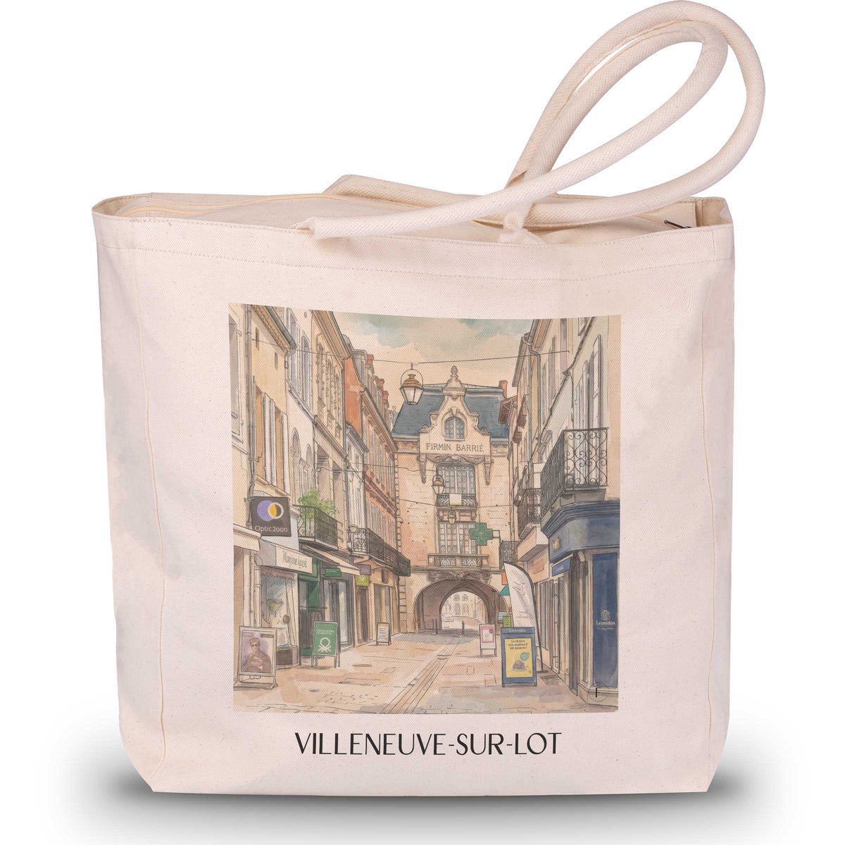villeneuve-sur-lot-vallée-du-lot-frankreich-einkaufstasche-aquarell