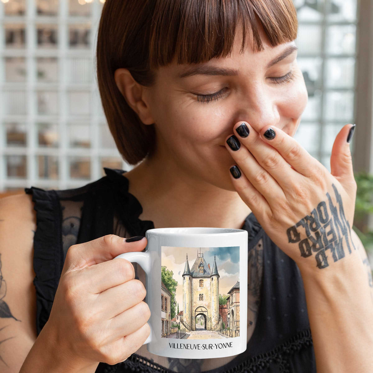 villeneuve-sur-yonne-vallée-de-l'yonne-frankreich-kaffeebecher-aquarell