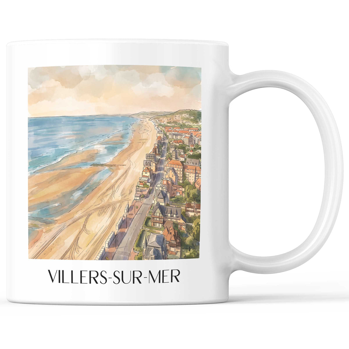 Villers-sur-Mer Kaffeebecher - Côte Fleurie - Frankreich Becher - Kaffeetasse im Aquarell Stil