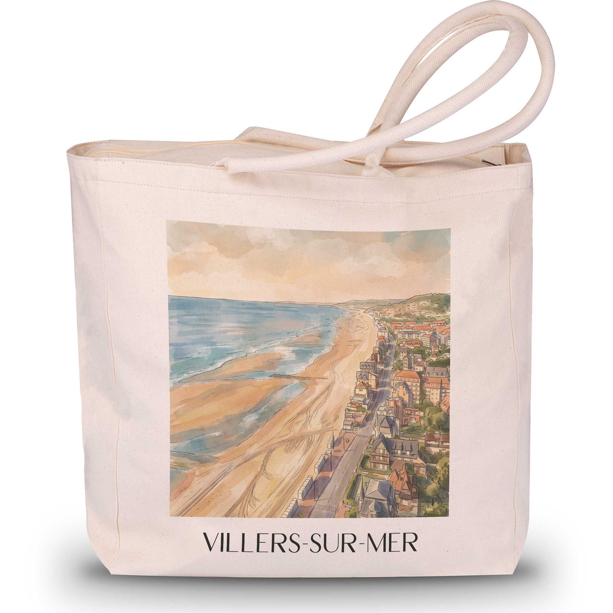 Villers-sur-Mer Shopping Tasche - Côte Fleurie - Frankreich Tote Bag - Einkaufstasche im Aquarell Stil - favplace