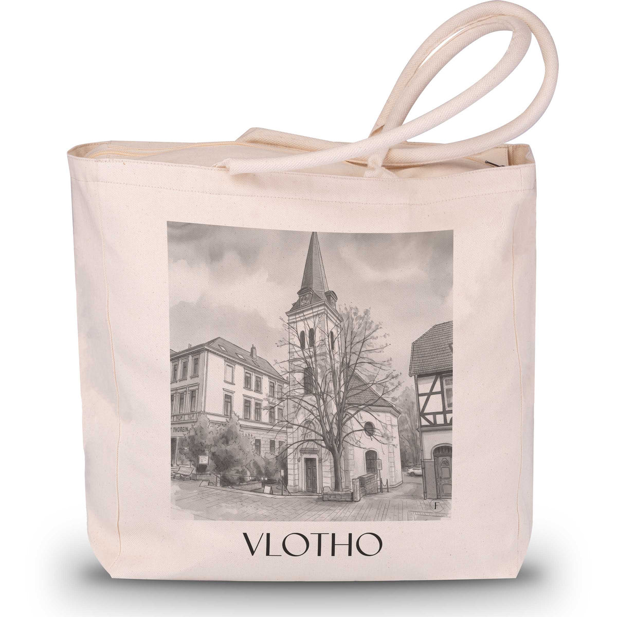 Vlotho Shopping Tasche - Herford - Deutschland Tote Bag - Einkaufstasche im Aquarell Schwarz-Weiß Stil - favplace