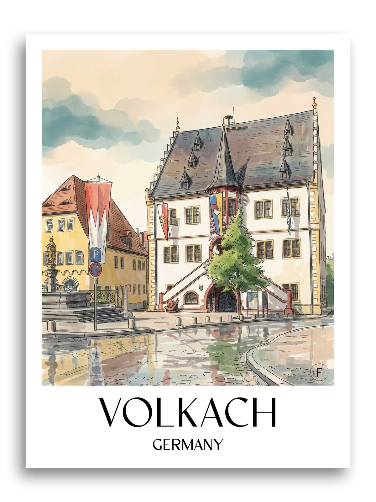 Volkach Poster - Mainschleife - Deutschland Kunstdruck - Aquarell von A4 bis A1 - favplace