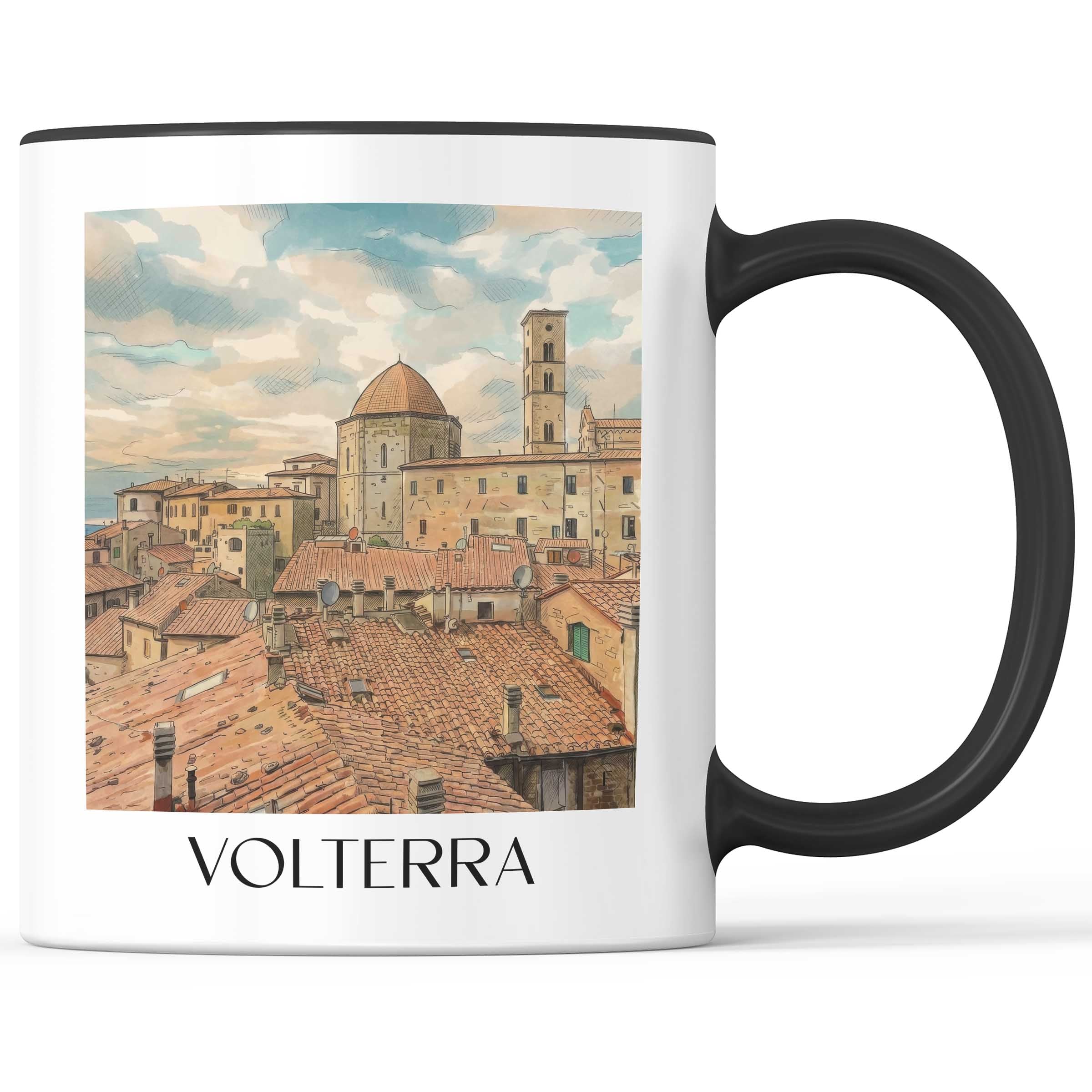 Volterra Kaffeebecher - Toskana - Italien Becher - Kaffeetasse im Aquarell Stil - favplace