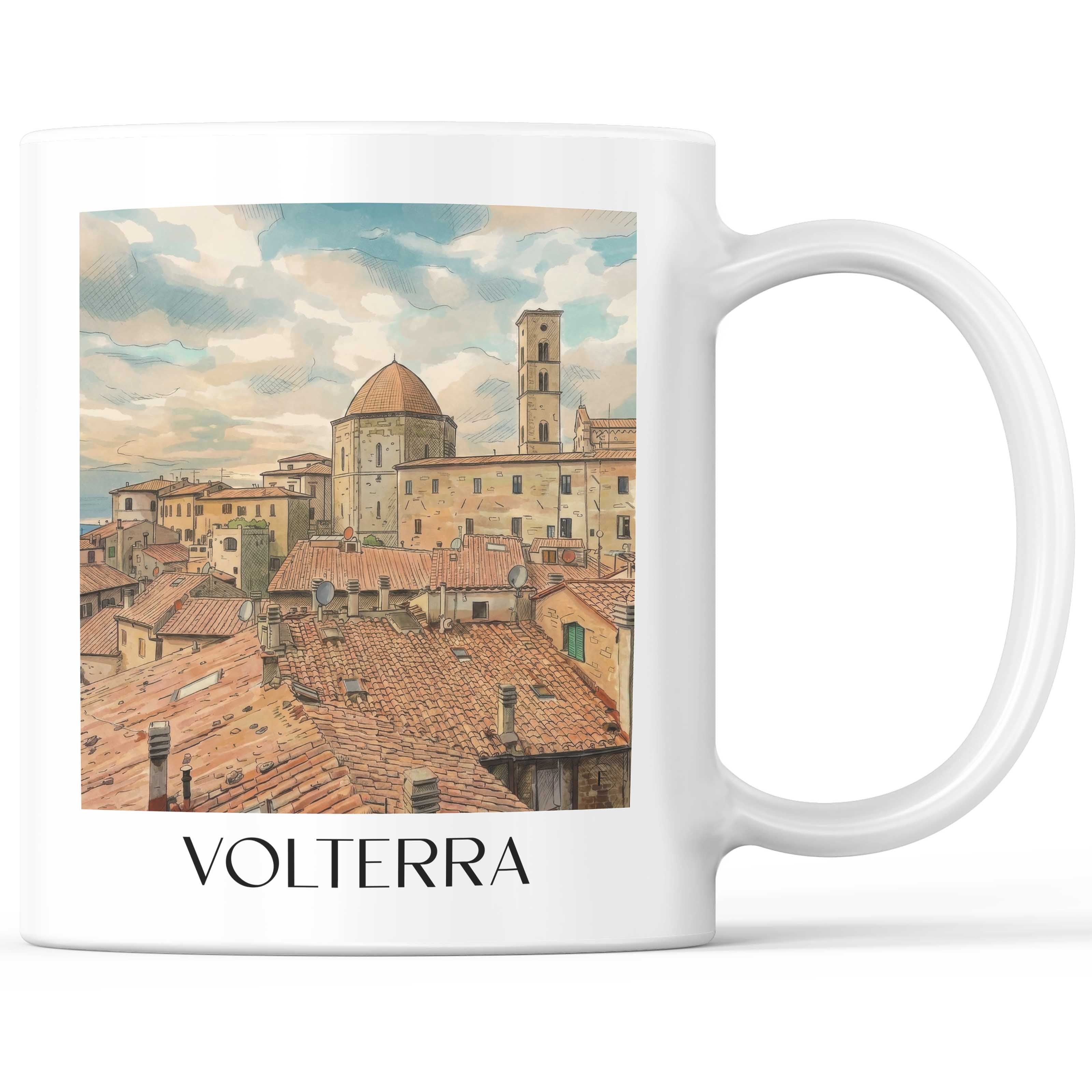 Volterra Kaffeebecher - Toskana - Italien Becher - Kaffeetasse im Aquarell Stil - favplace