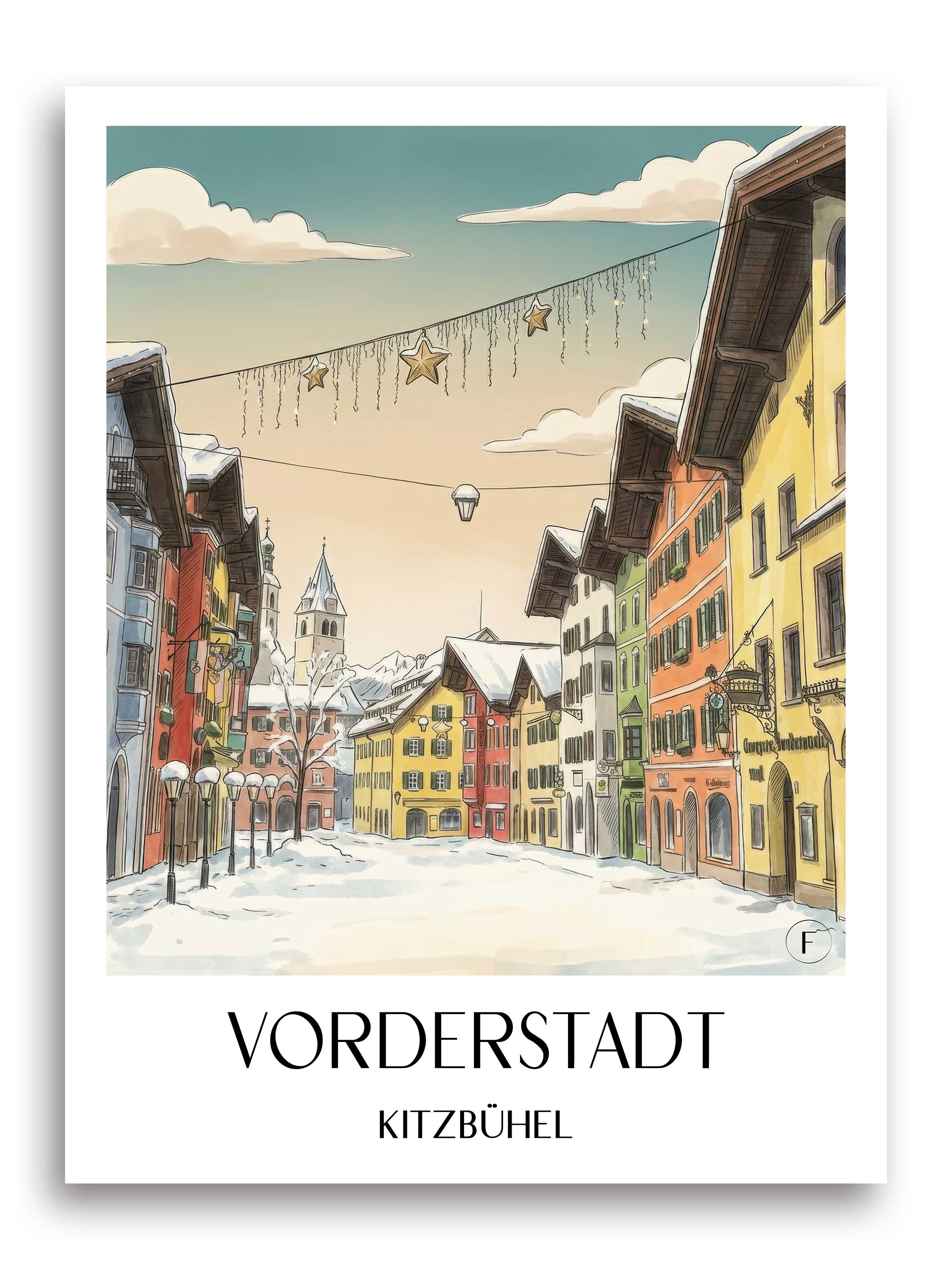 vorderstadt-kitzbühel-österreich-poster-aquarell