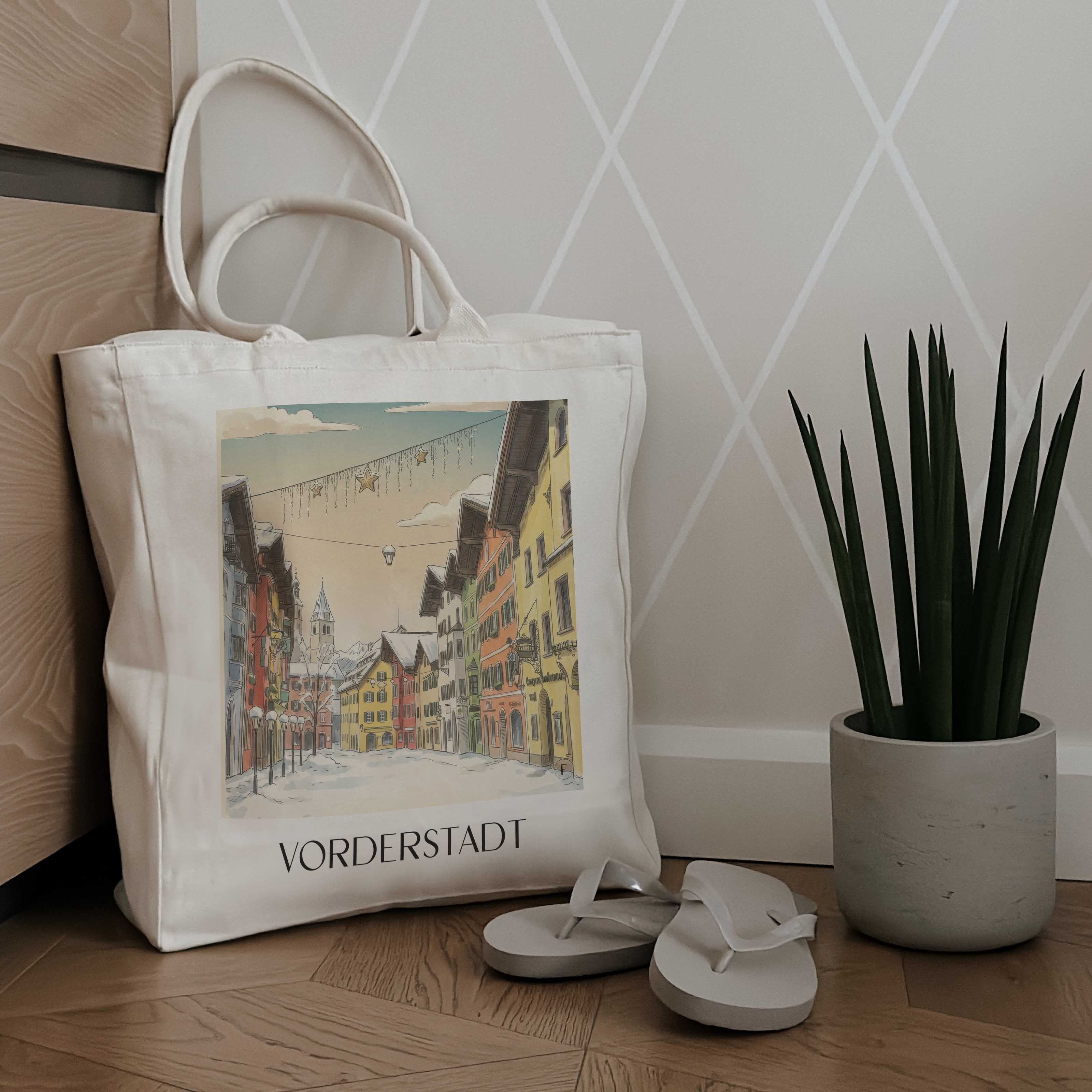 vorderstadt-kitzbühel-österreich-einkaufstasche-aquarell