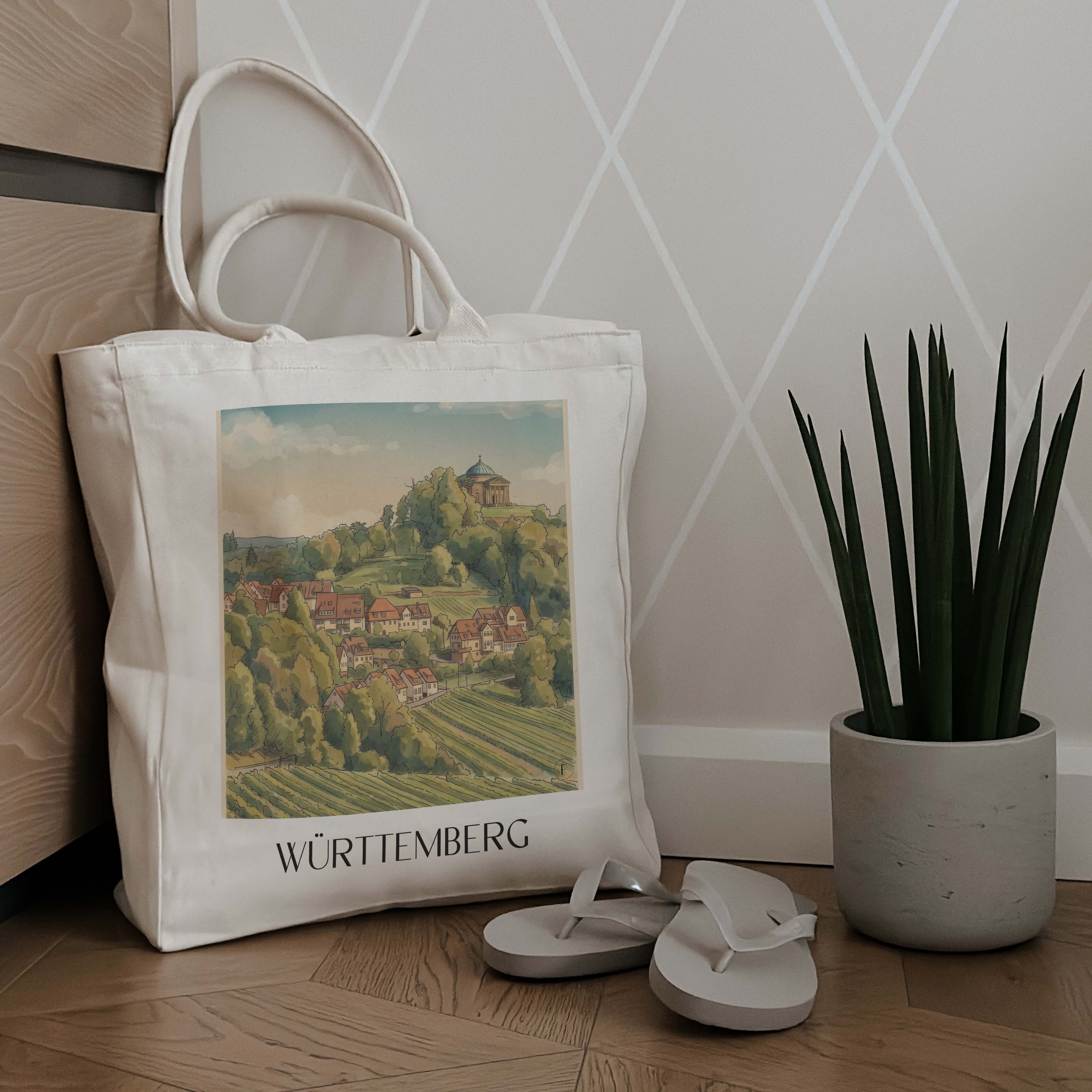 württemberg-stuttgart-deutschland-einkaufstasche-aquarell