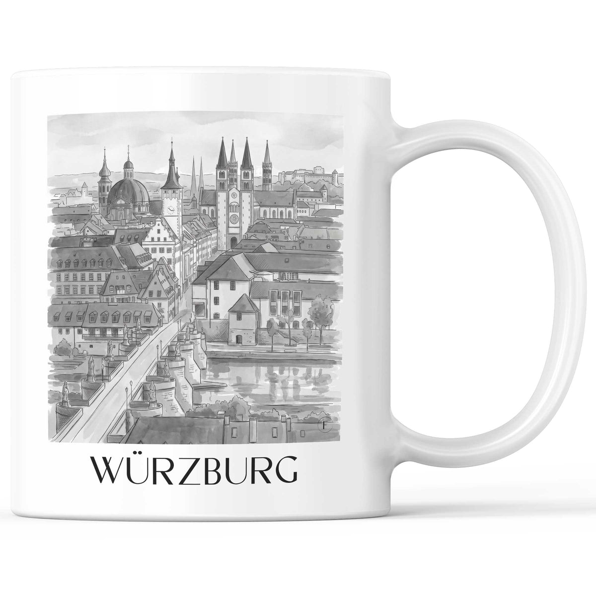 Würzburg Kaffeebecher - Franken - Deutschland Becher - Kaffeetasse im Aquarell Schwarz-Weiß Stil - favplace