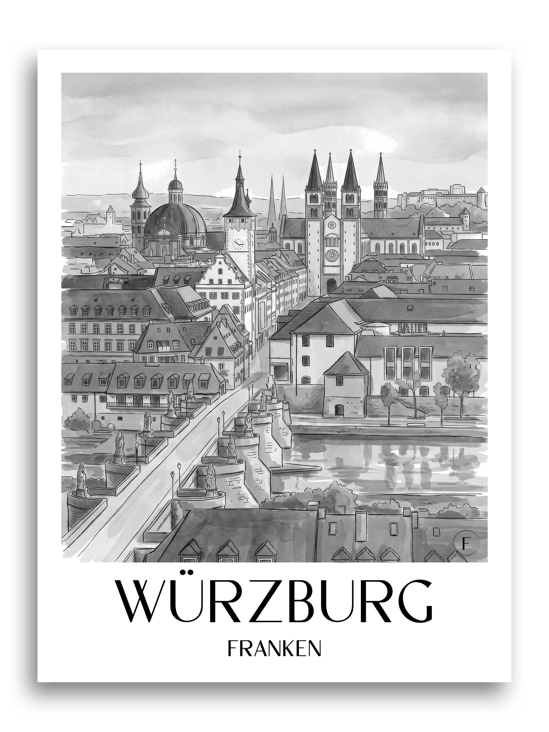 würzburg-franken-deutschland-poster-aquarell-schwarz-weiss