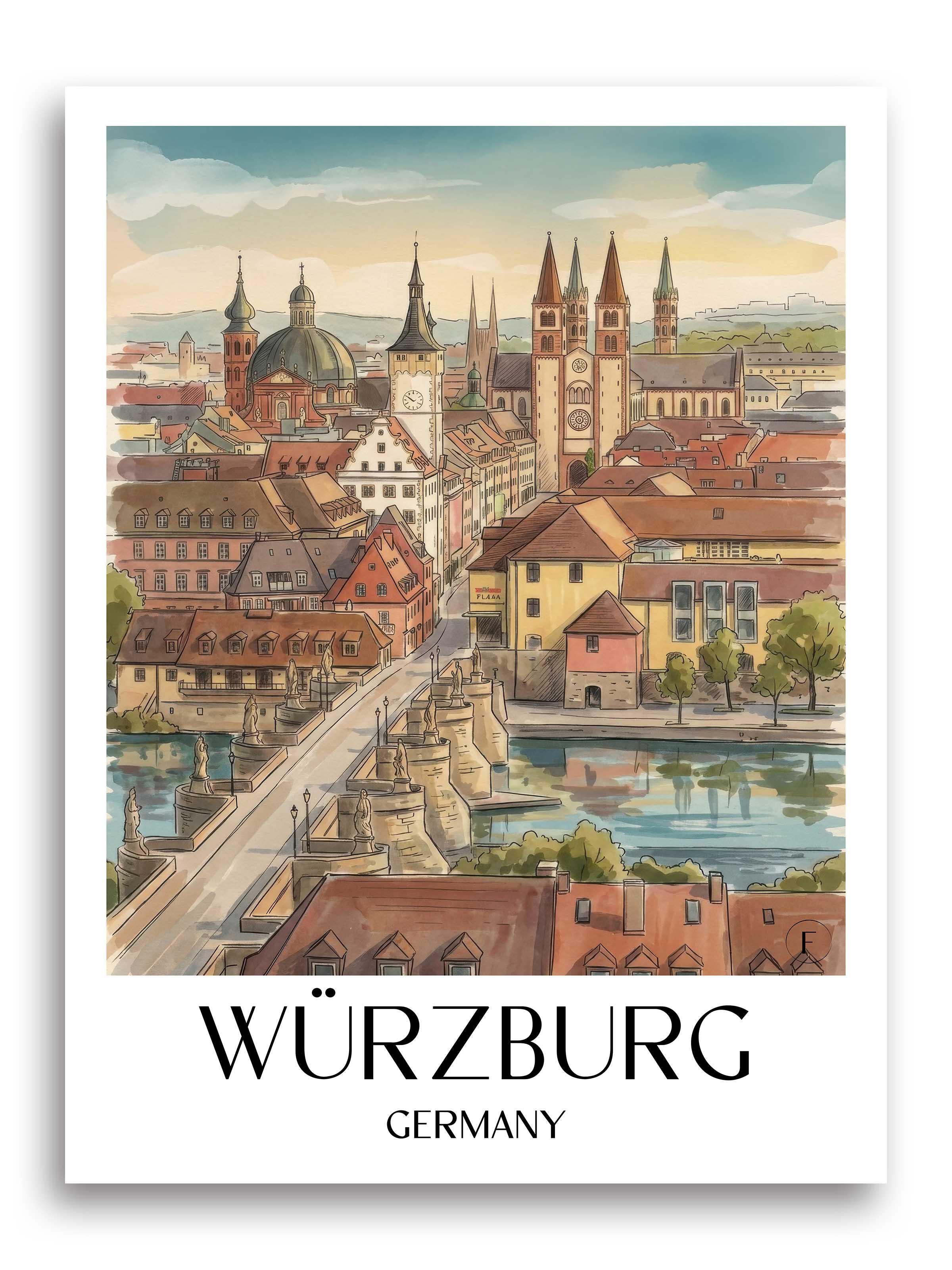 Würzburg Poster - Franken - Deutschland Kunstdruck - Aquarell von A4 bis A1 - favplace