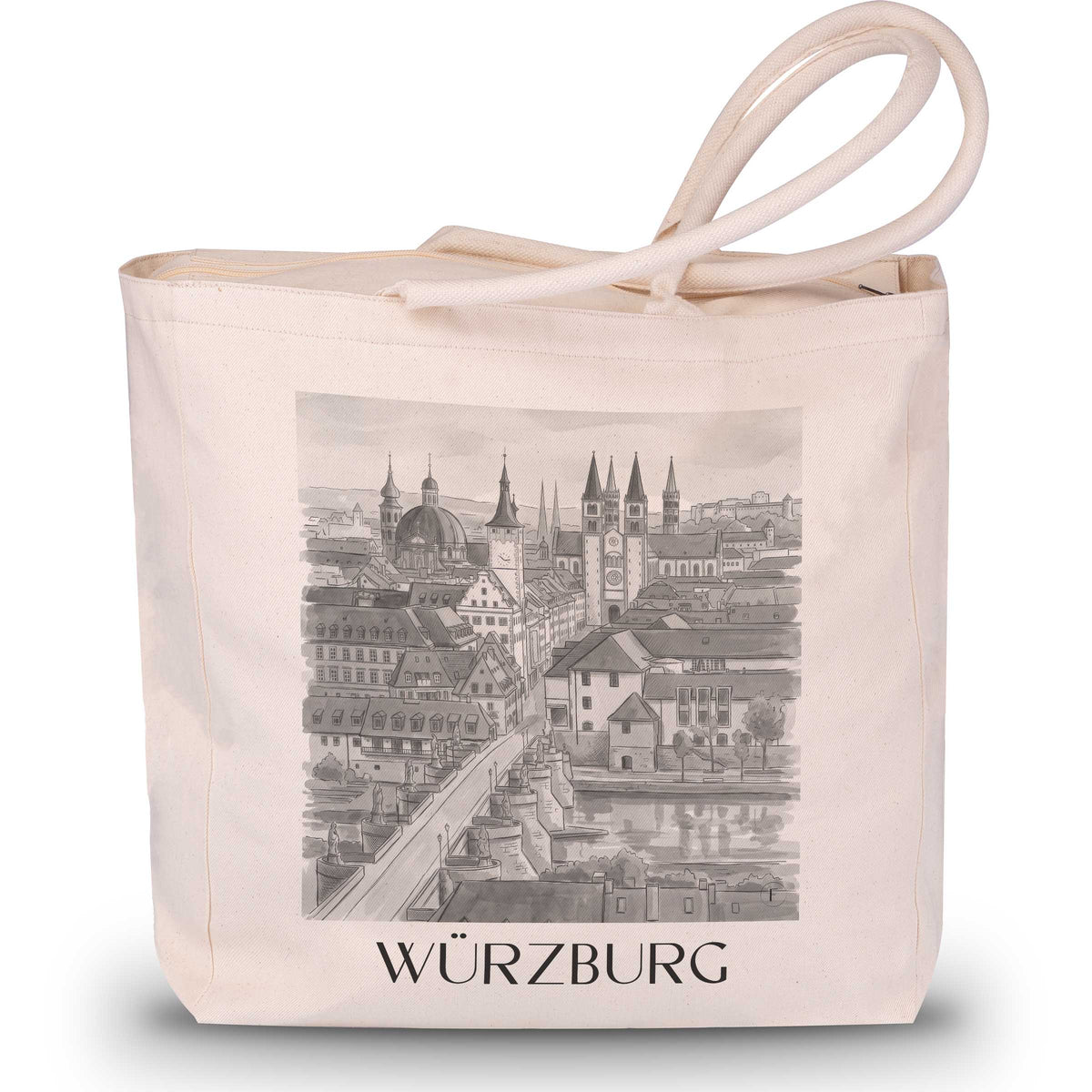 Würzburg Shopping Tasche - Franken - Deutschland Tote Bag - Einkaufstasche im Aquarell Schwarz-Weiß Stil - favplace