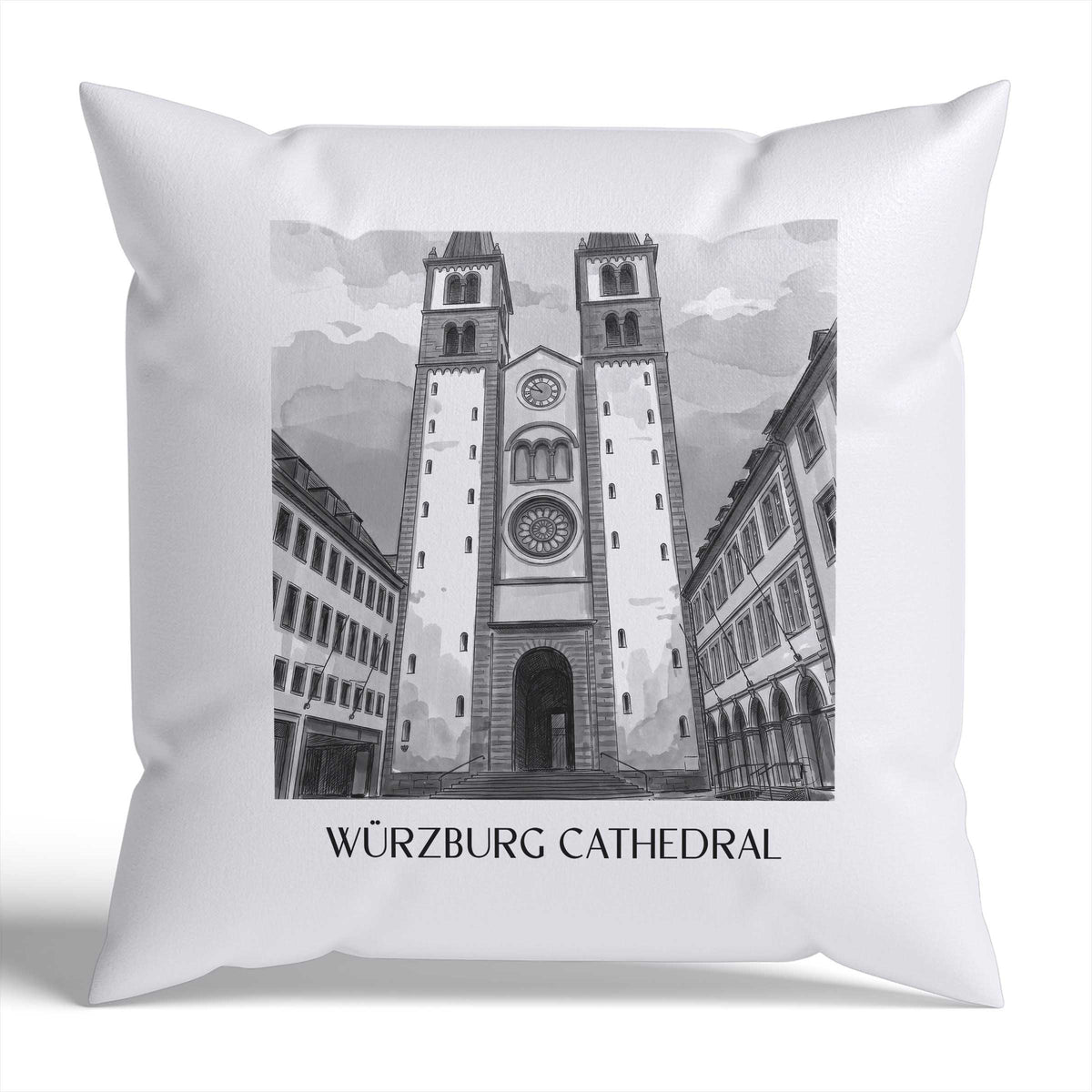 Würzburger Dom Kissenhülle - Zierkissen Bezug - Franken - Deutschland Kissen bzw. Kissenbezug im Aquarell Schwarz-Weiß Stil - favplace