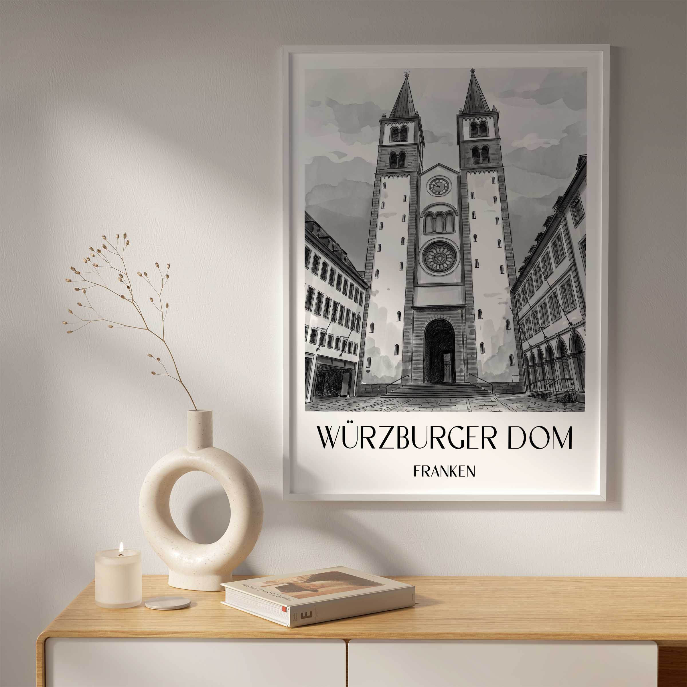 würzburger-dom-franken-deutschland-poster-aquarell-schwarz-weiss