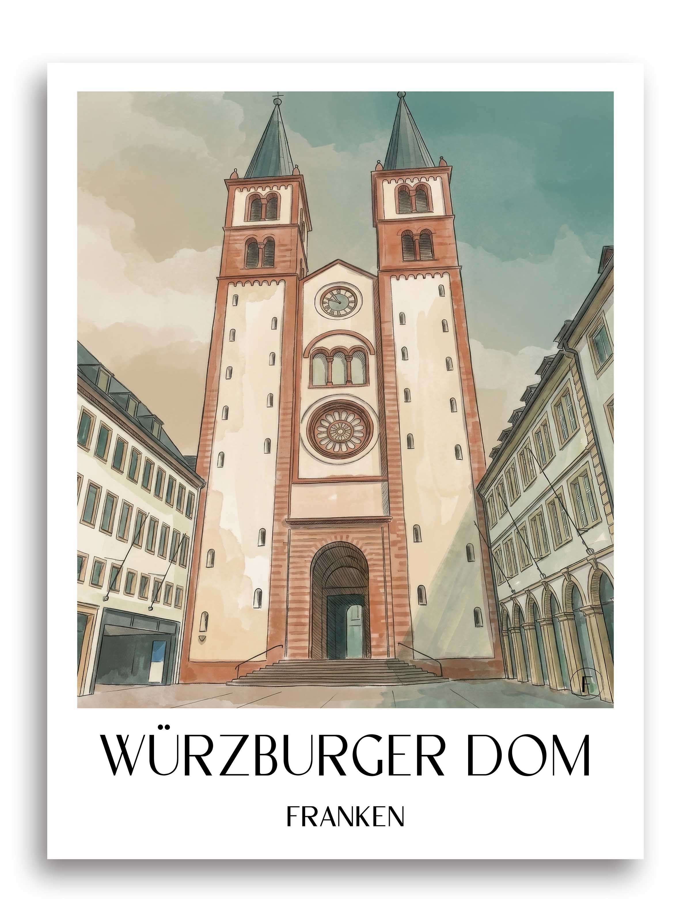 würzburger-dom-franken-deutschland-poster-aquarell
