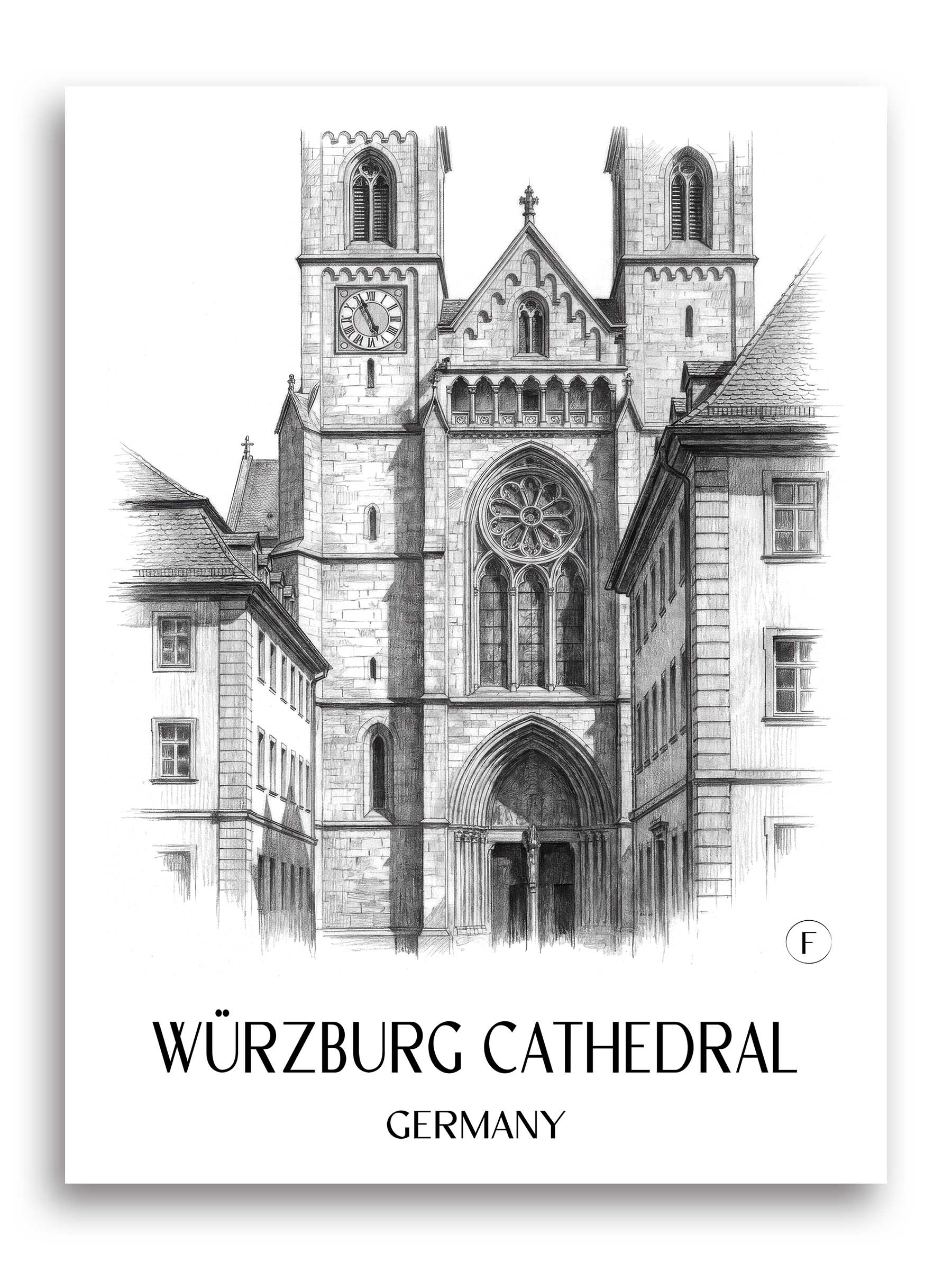 Würzburger Dom Poster - Franken - Deutschland Kunstdruck - Zeichnung von A4 bis A1