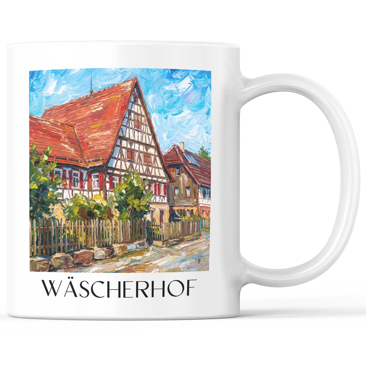 Wäscherhof Kaffeebecher - Schwäbische Alb - Deutschland Becher - Kaffeetasse im Ölgemälde Stil - favplace