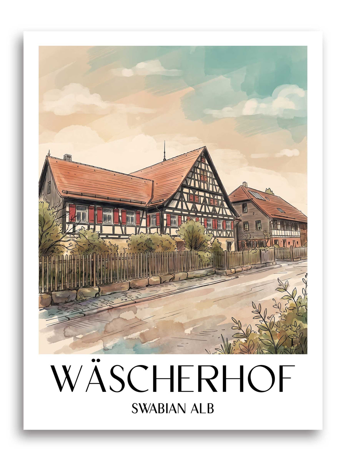 Wäscherhof Poster - Schwäbische Alb - Deutschland Kunstdruck - Aquarell von A4 bis A1 - favplace